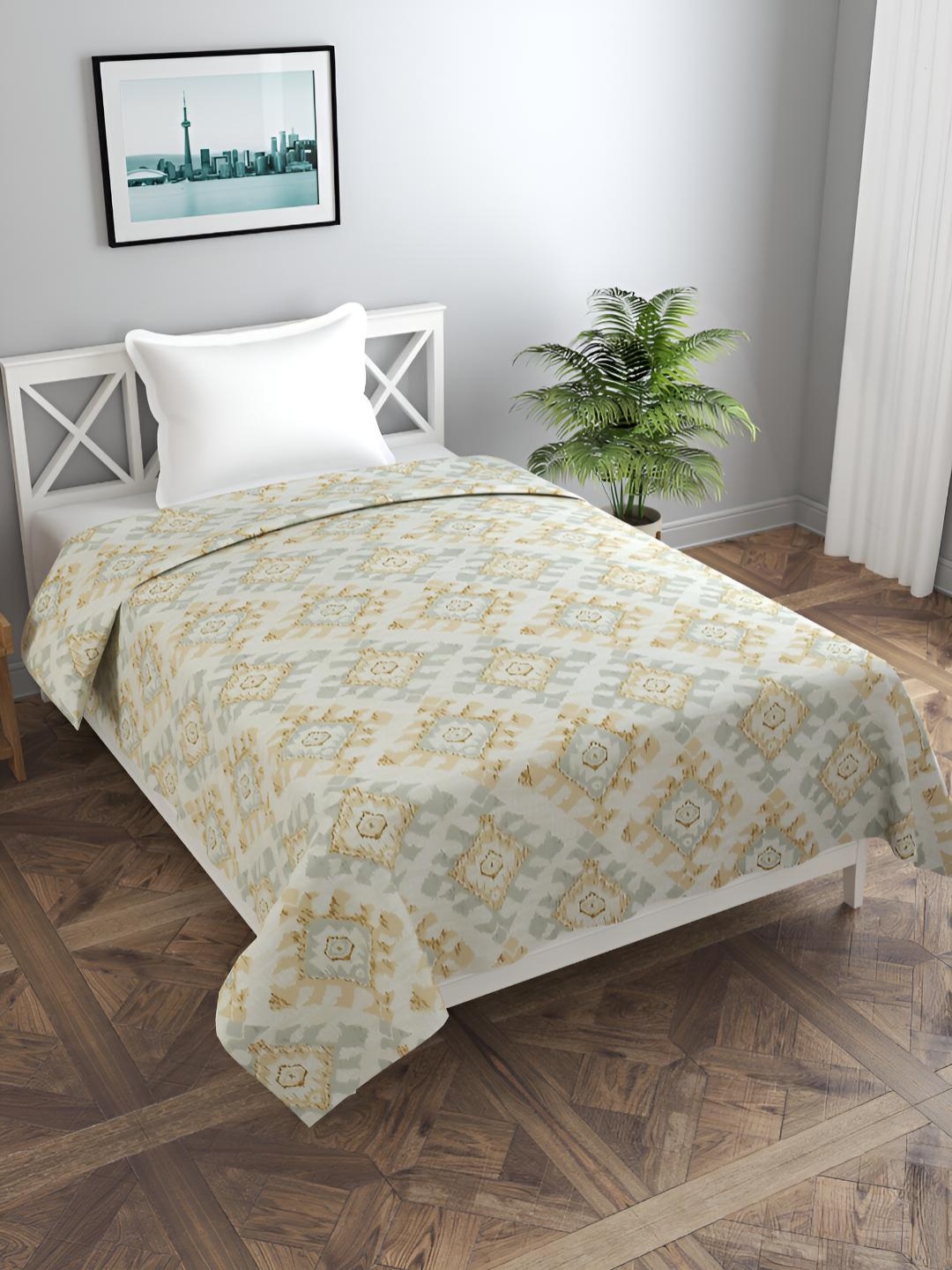 

BREVARD Beige & Grey Printed Single Duvet Cover