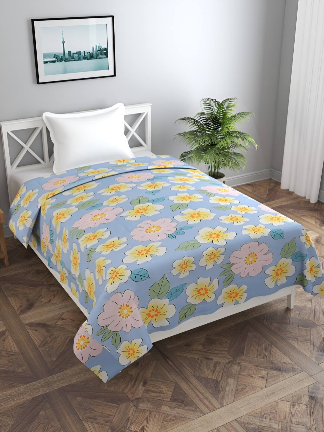 

BREVARD Blue & Yellow Floral Printed Single Duvet Cover