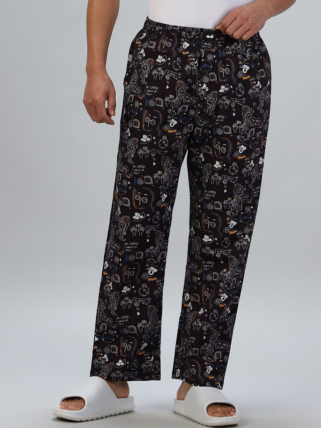 

Bewakoof Men Conversational Printed Lightweight & Silicon Wash Pure Cotton Lounge Pant, Multi