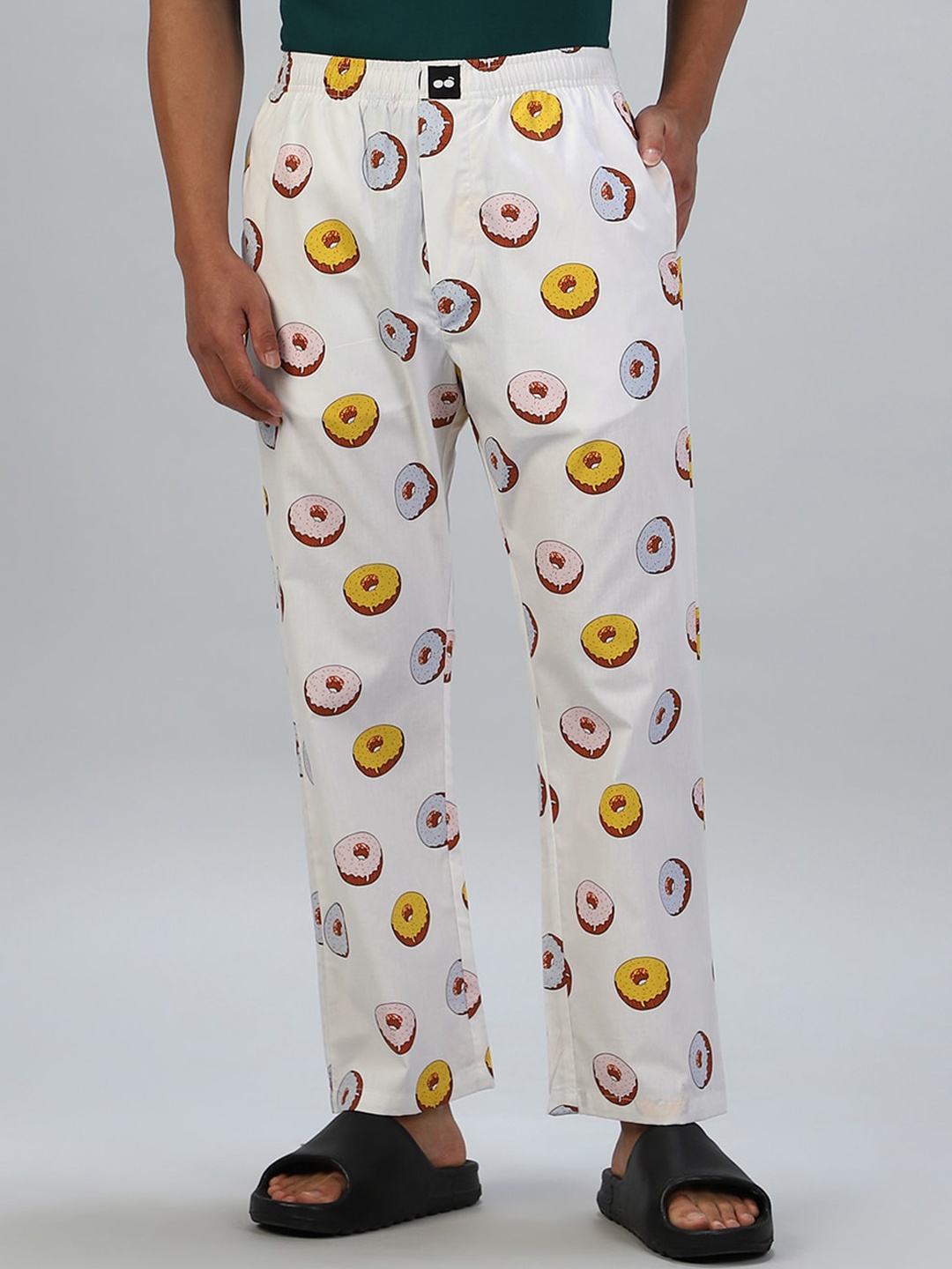 

Bewakoof Men Conversational Printed Lightweight & Silicon Wash Pure Cotton Lounge Pant, White