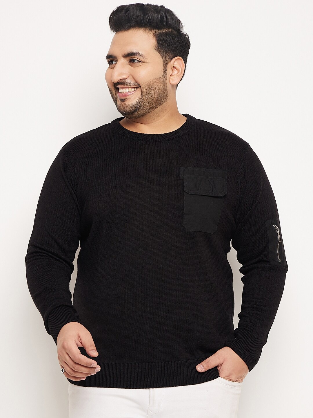 

Club York Plus Size Long Sleeves Acrylic Pullover Sweater, Black