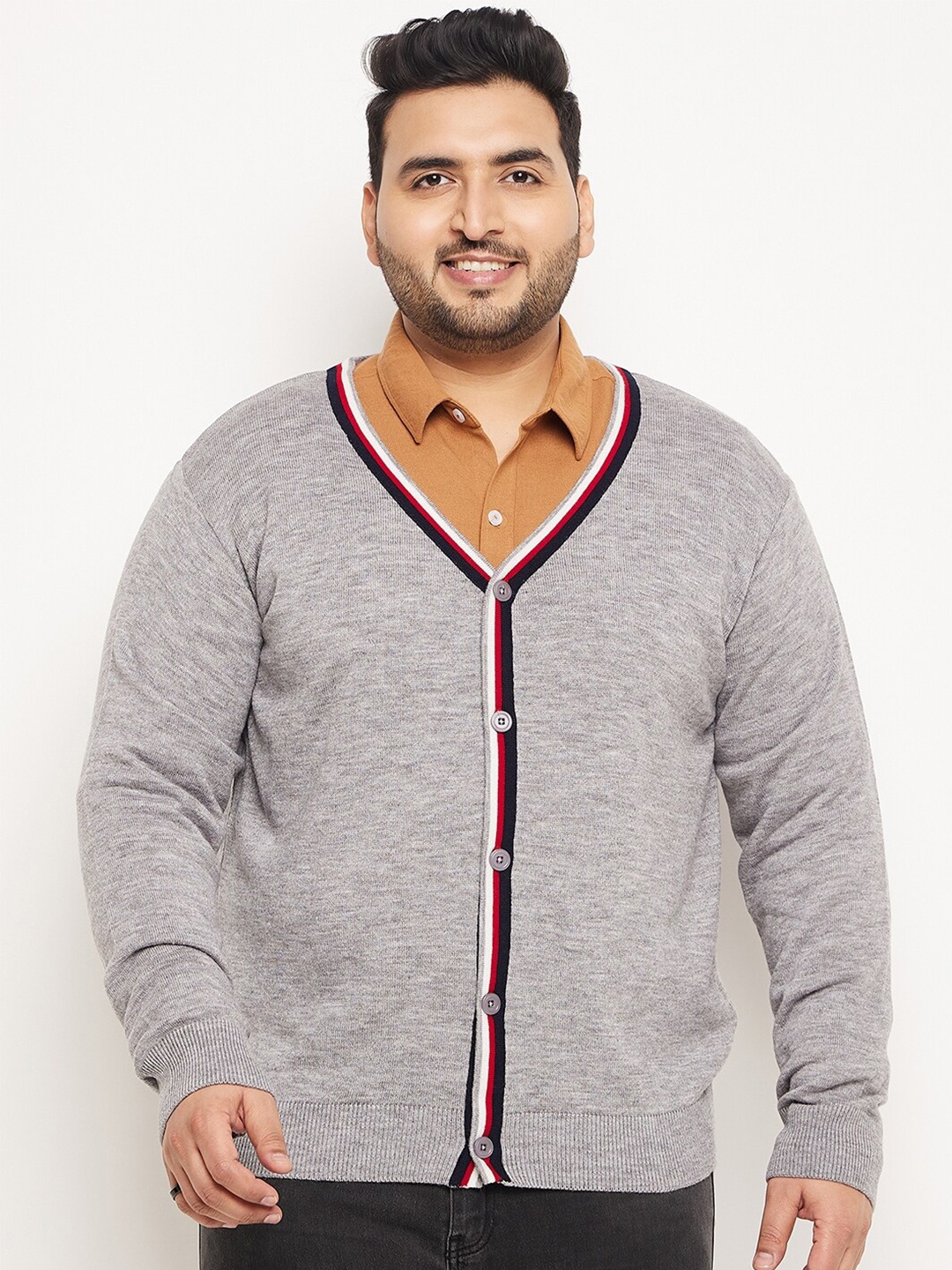 

Club York Plus Size V-Neck Long Sleeves Acrylic Cardigan Sweater, Grey