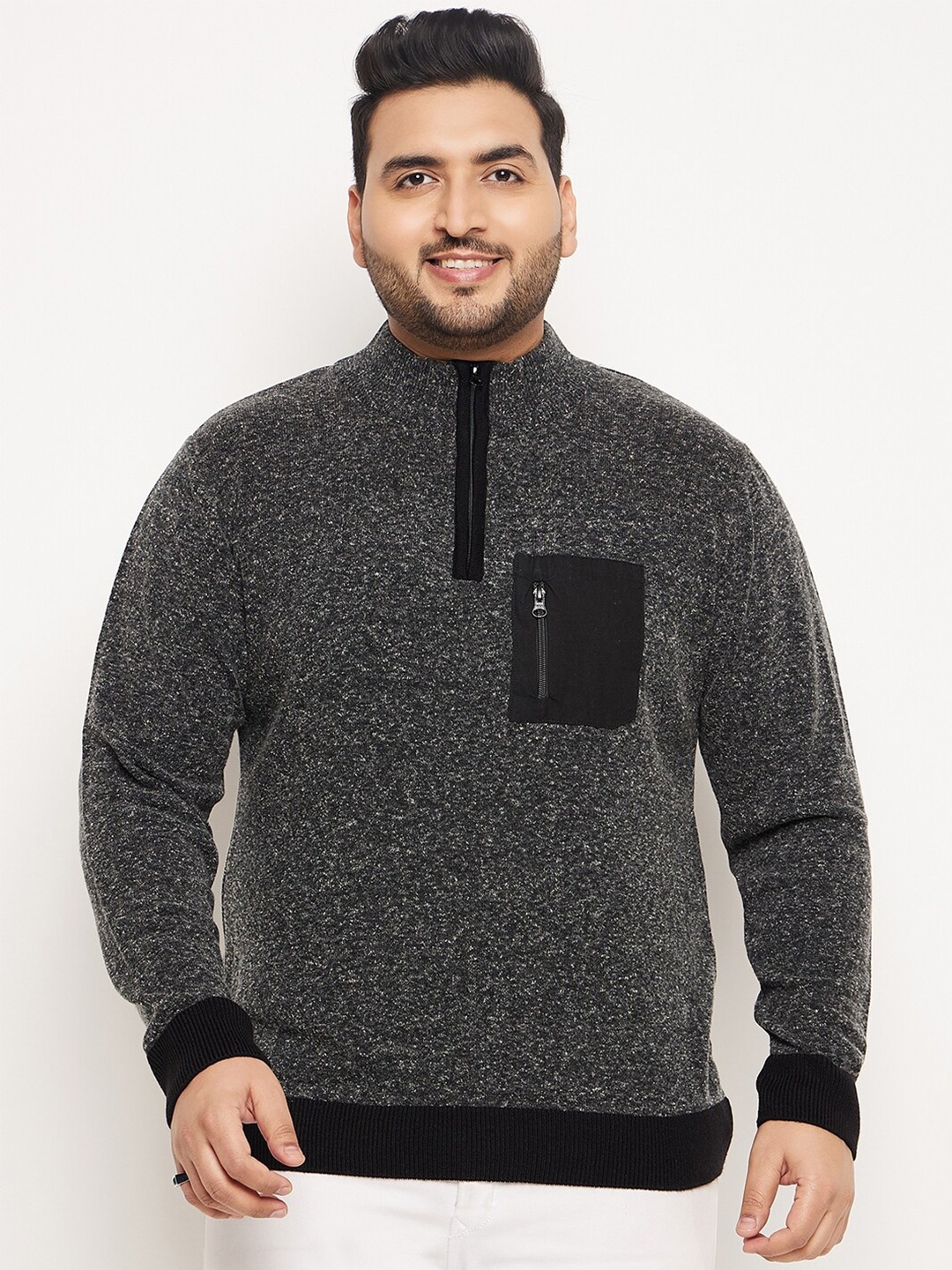 

Club York Plus Size Mock Collar Long Sleeves Acrylic Pullover Sweater, Black