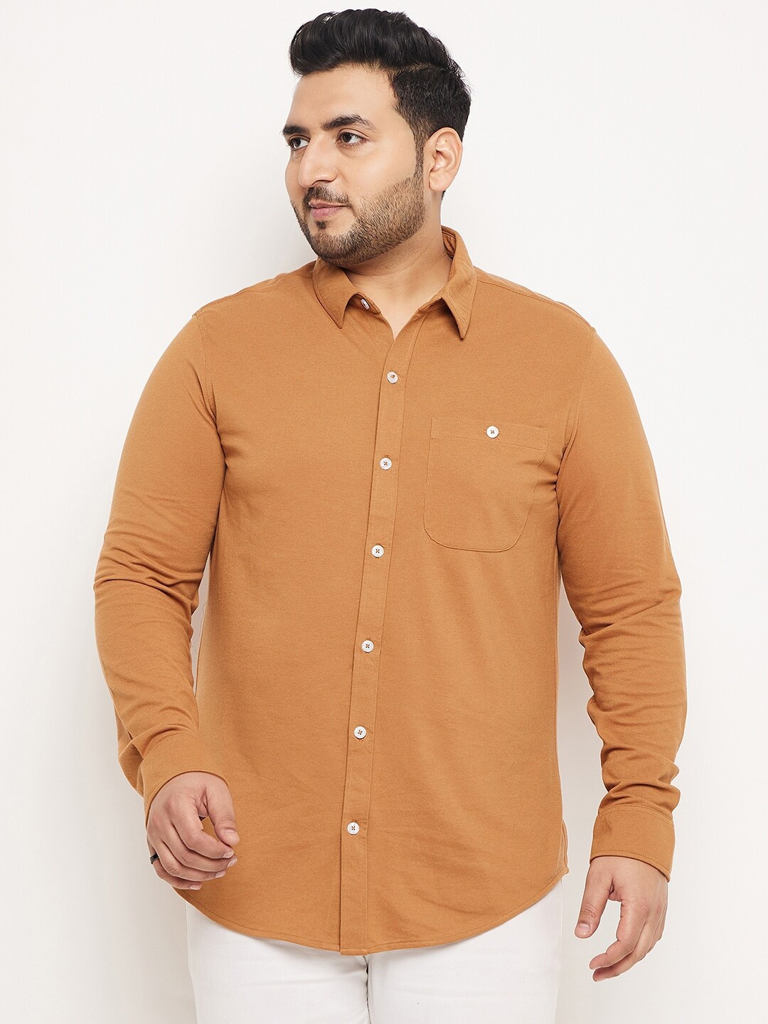 

Club York Plus Size Spread Collar Long Sleeves Cotton Casual Shirt, Khaki