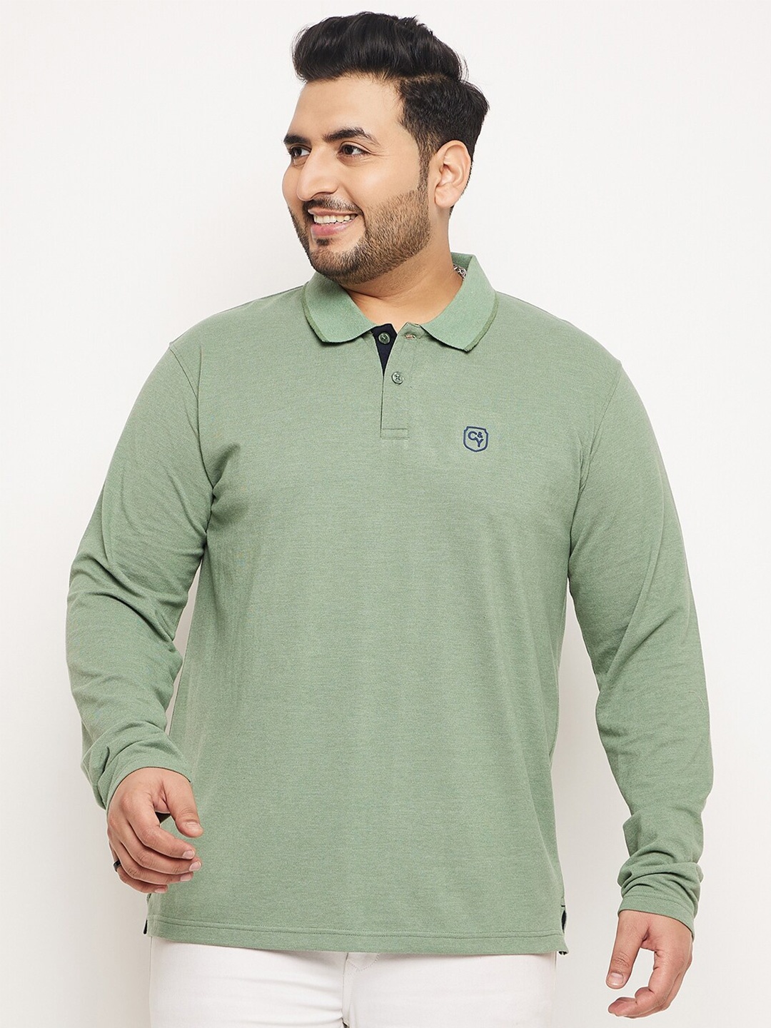 

Club York Plus Size Polo Collar Cotton T-shirt, Green