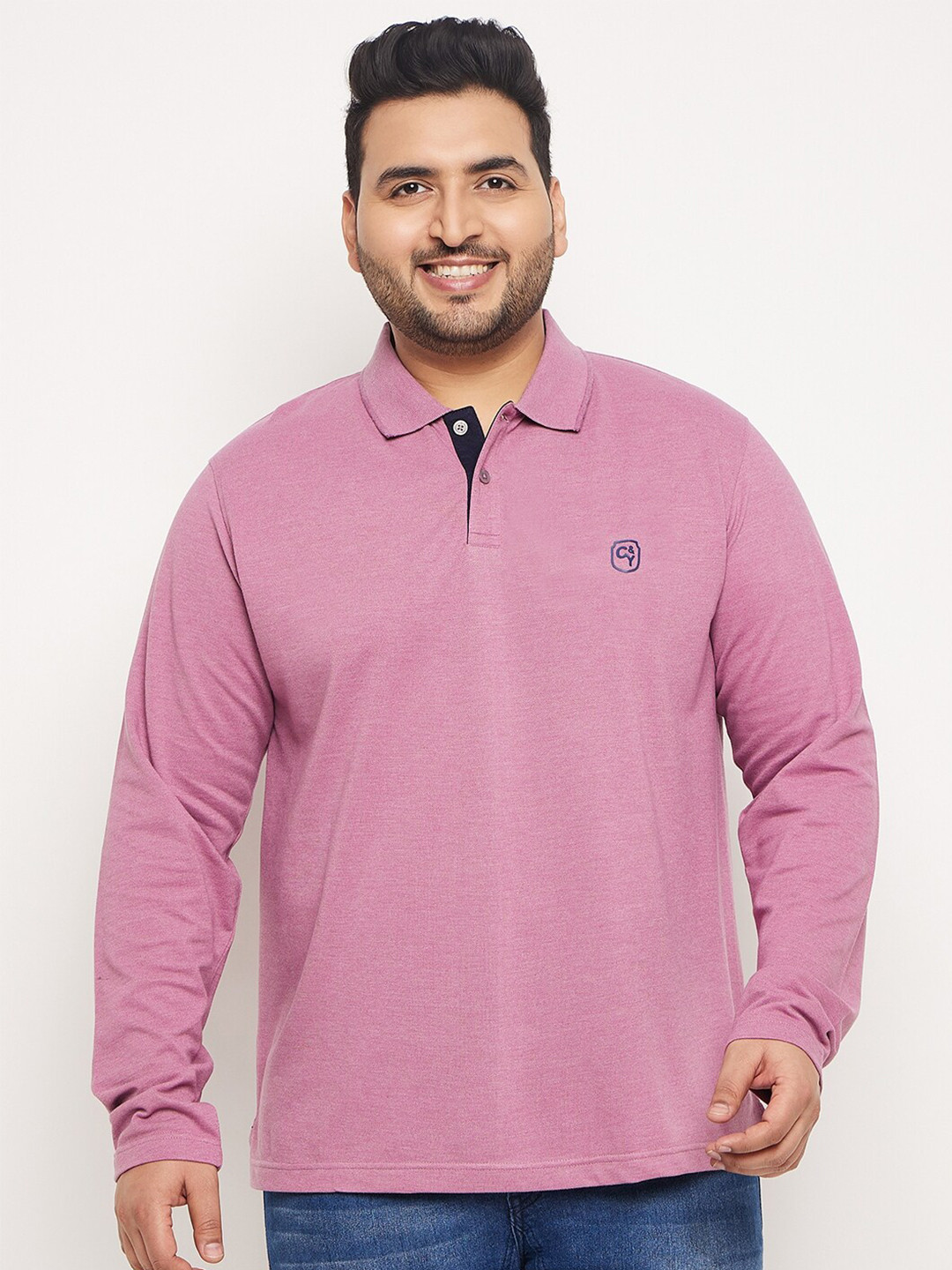 

Club York Plus Size Polo Collar Cotton T-shirt, Purple