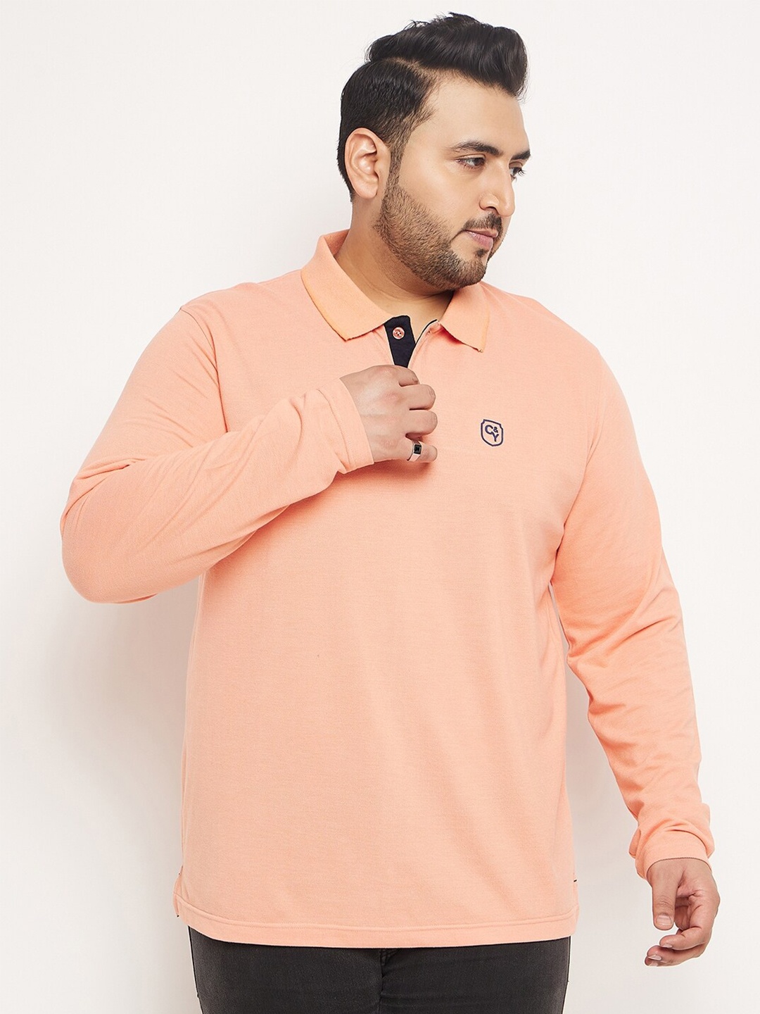 

Club York Plus Size Polo Collar Casual T-shirt, Peach