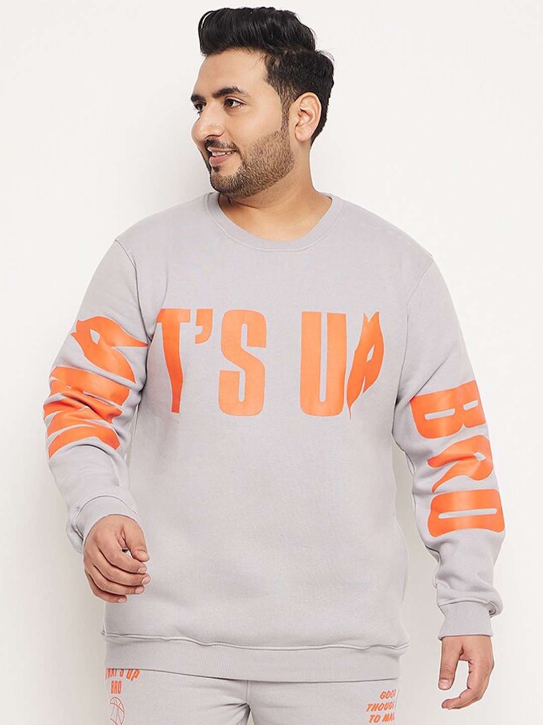

Club York Plus Size Printed Fleece Sweatshirt, Grey