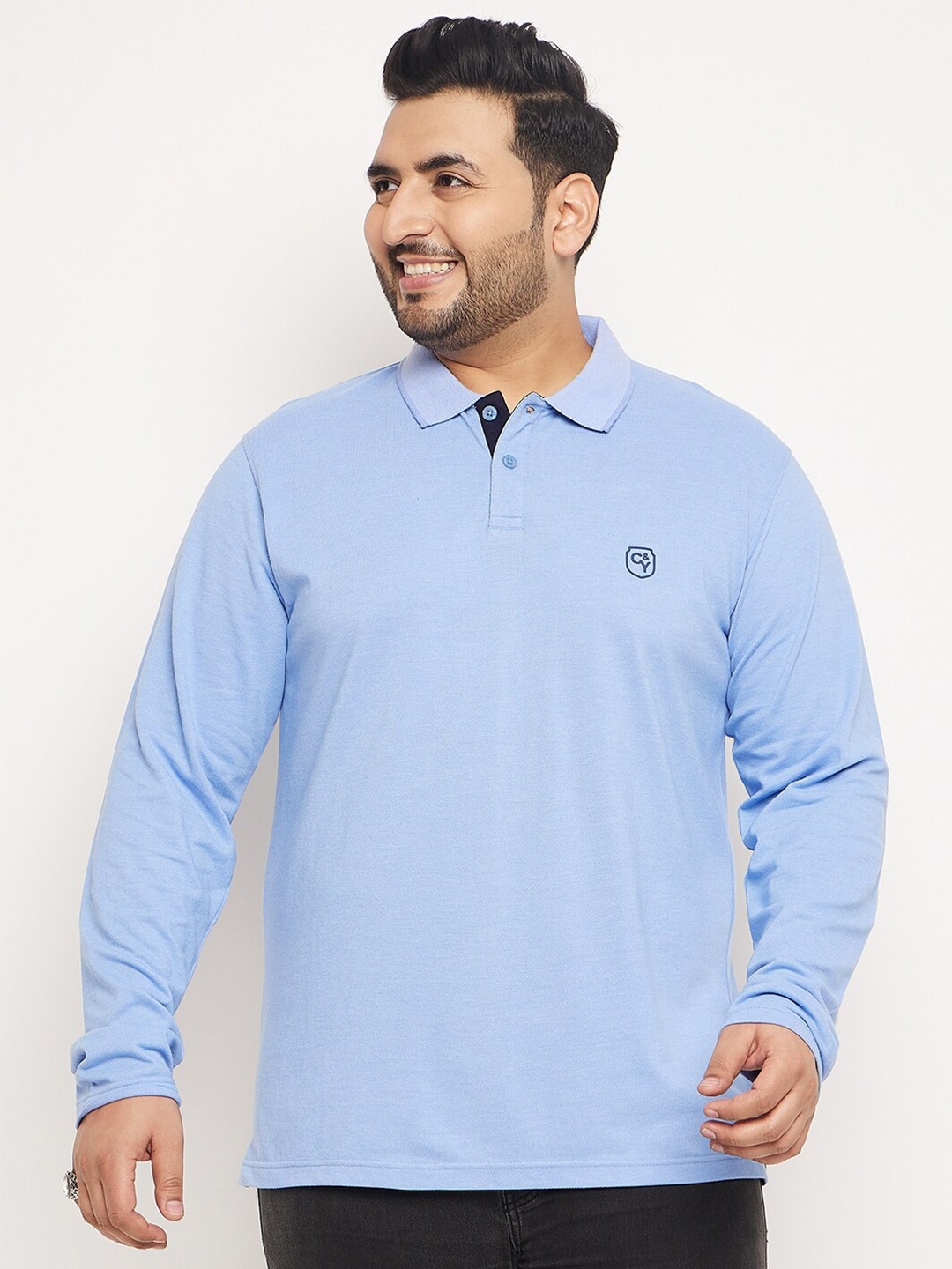 

Club York Plus Size Polo Collar Cotton T-shirt, Blue