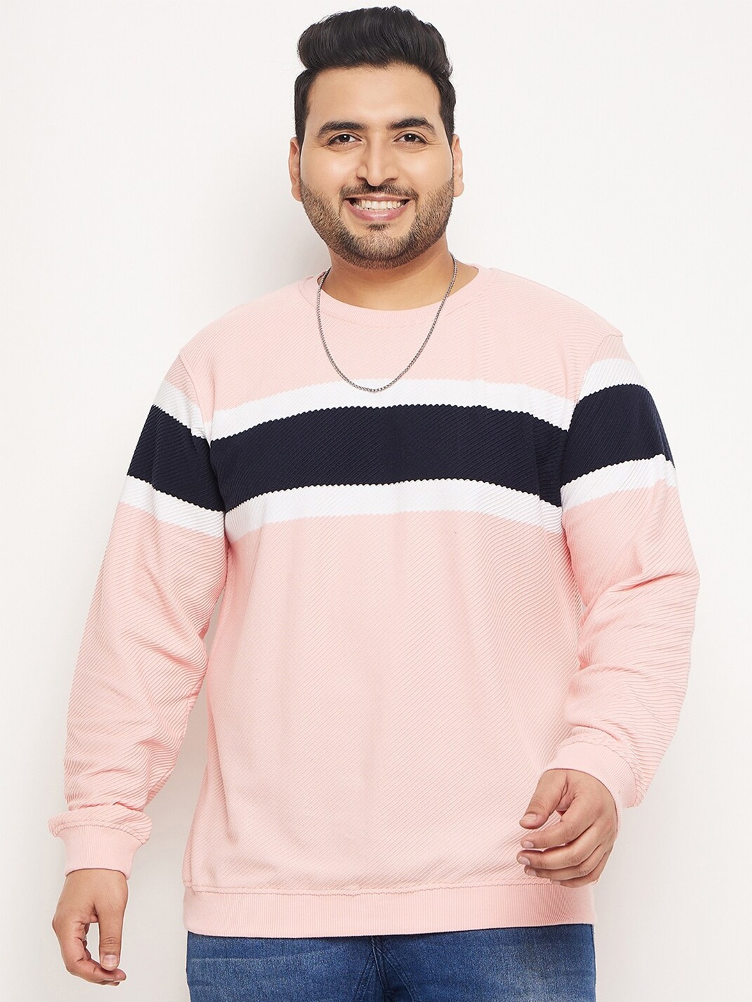 

Club York Plus Size Striped Cotton Sweatshirt, Pink