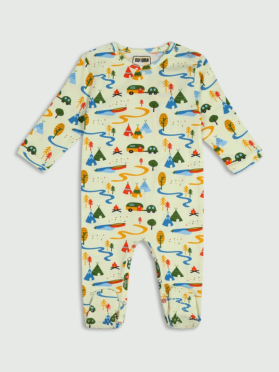 

Ola! Otter Infants Conversational Printed Organic Cotton Sleepsuit, Beige