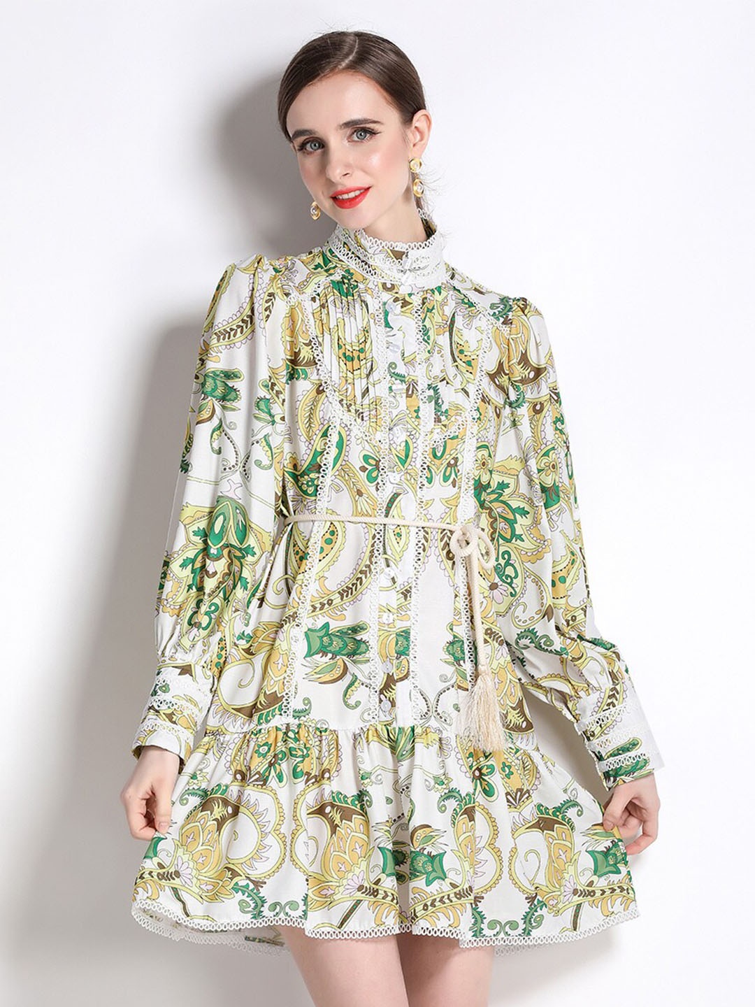 

JC Collection Floral Printed Puff Sleeves Fit & Flare Dress, White