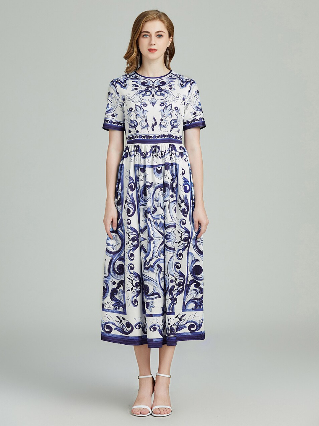 

JC Collection Ethnic Motifs Printed A-Line Midi Dress, Blue