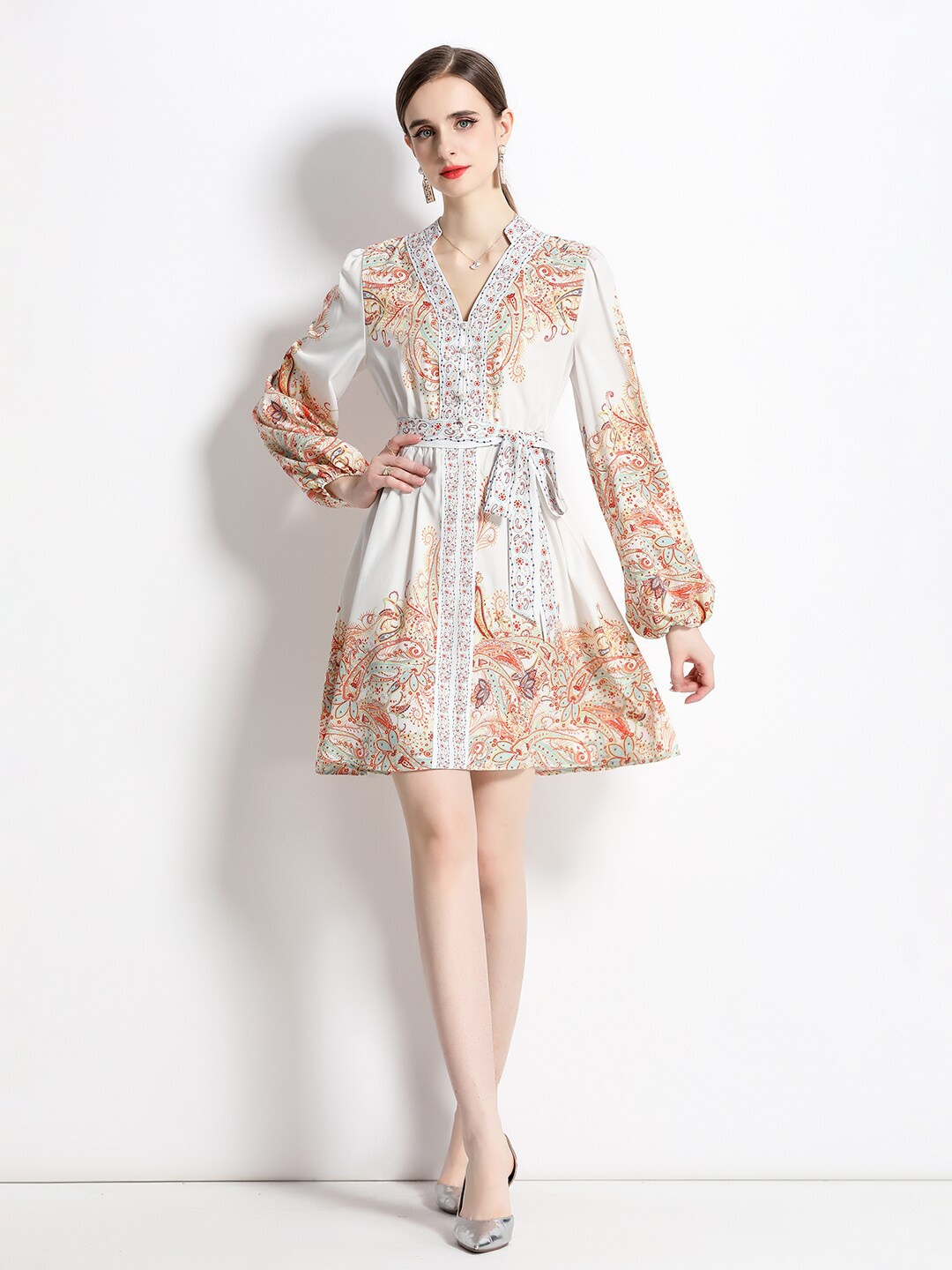 

JC Collection Floral Printed Fit & Flare Dress, Off white