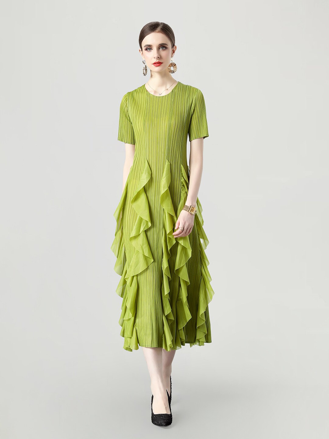 

JC Collection Self Design A-Line Midi Dress, Green
