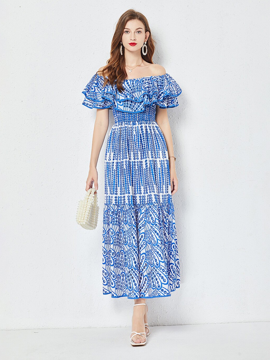 

JC Collection Floral Printed Off-Shoulder Flutter Sleeve Maxi Dress, Blue