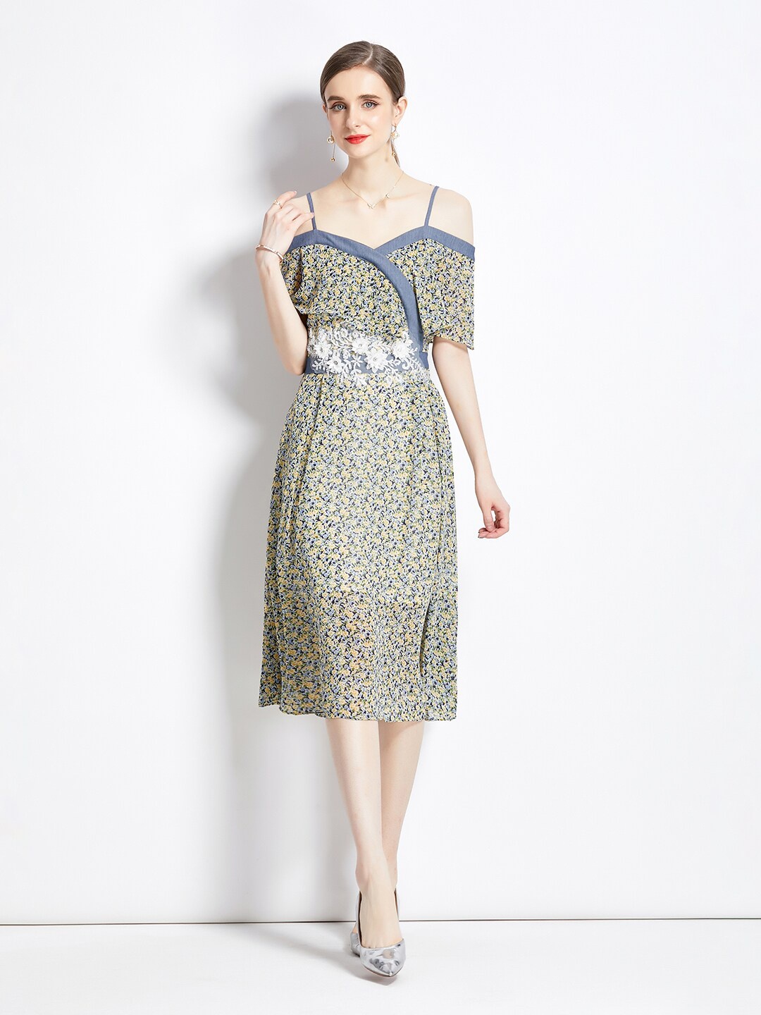 

JC Collection Floral Print Cold-Shoulder A-Line Dress, Green