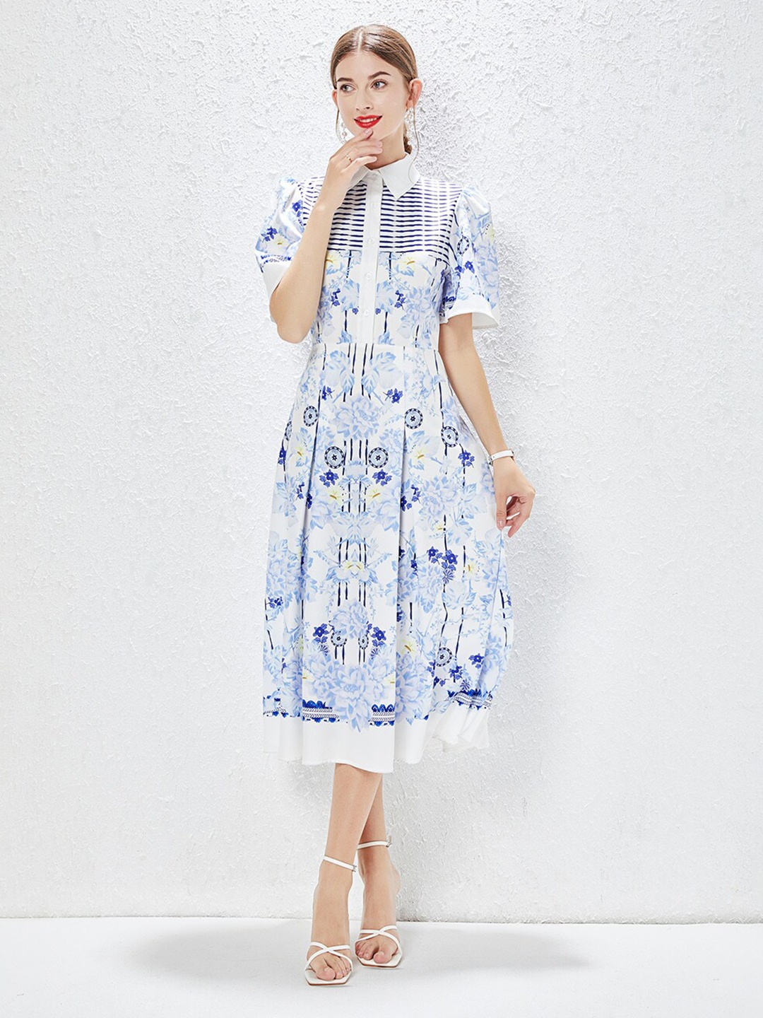 

JC Collection Floral Printed Fit & Flare Midi Dress, Blue