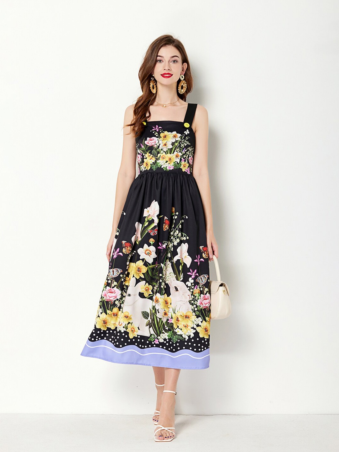 

JC Collection Floral Printed Empire Midi Dress, Black
