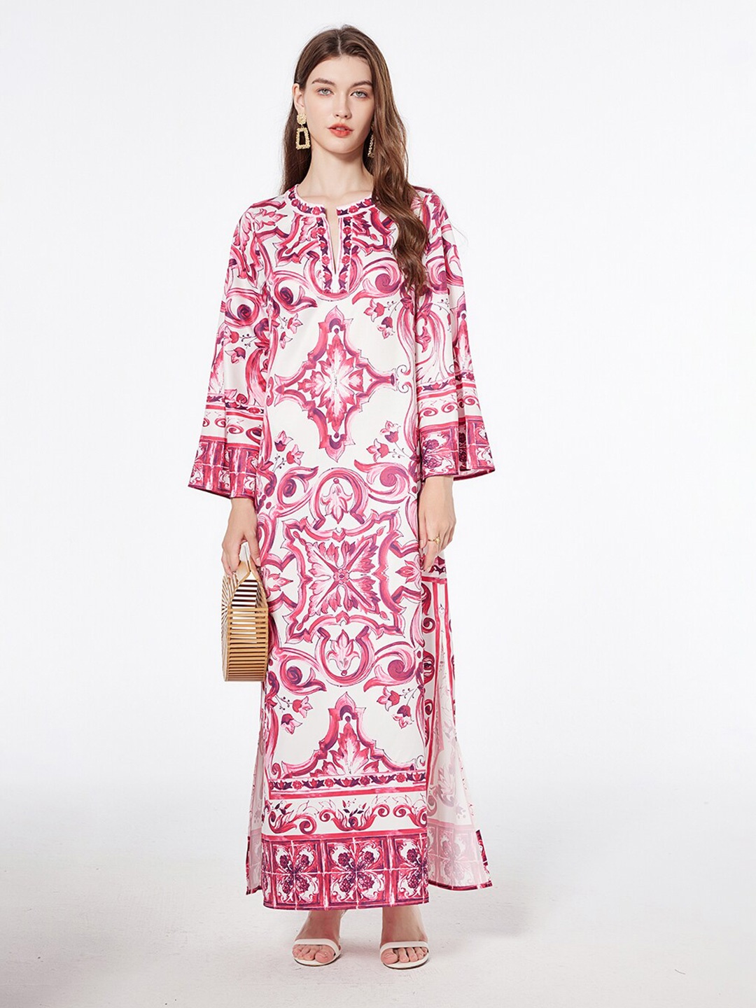 

JC Collection Ethnic Motifs Printed Flared Sleeves Maxi Dress, Red