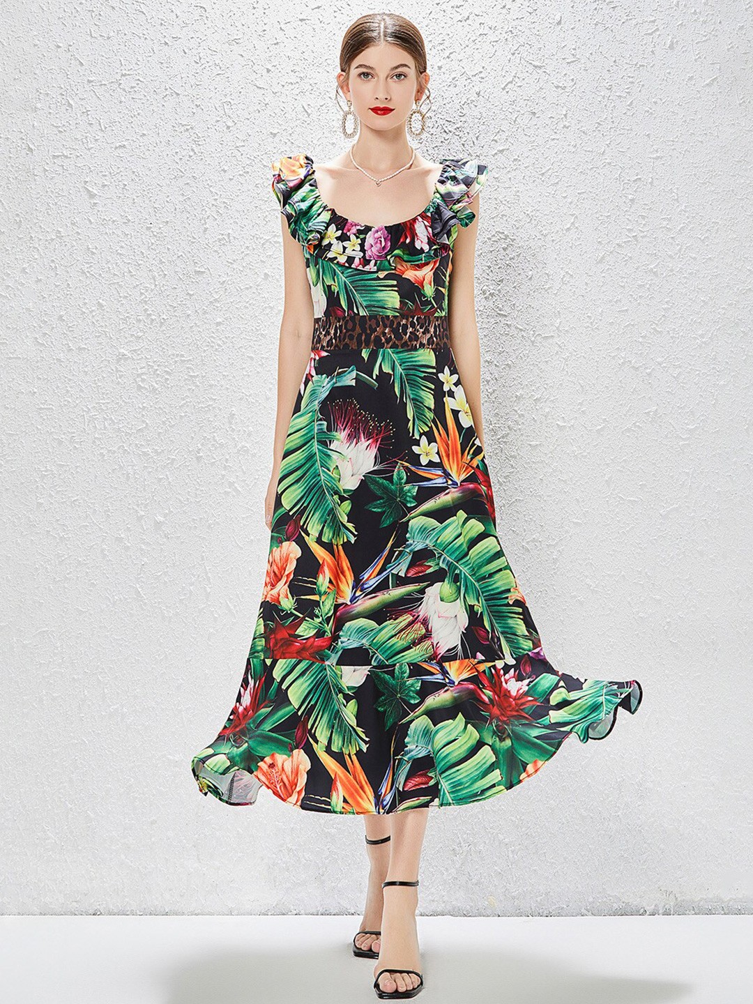 

JC Collection Floral Printed Fit & Flare Midi Dress, Black