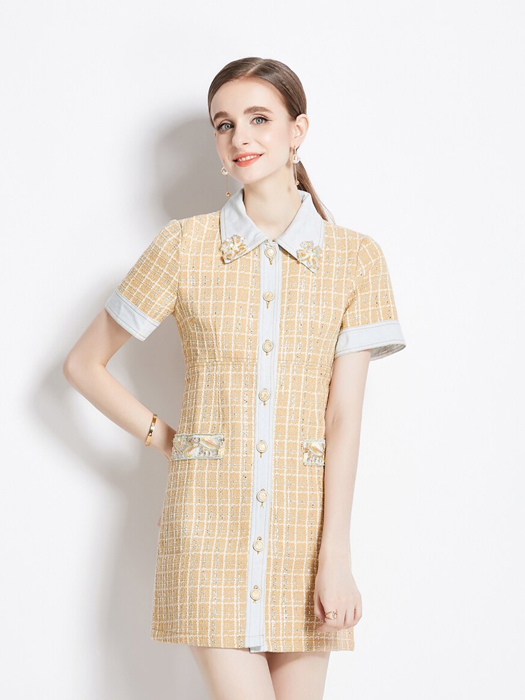 

JC Collection Checked Shirt Mini Dress, Yellow