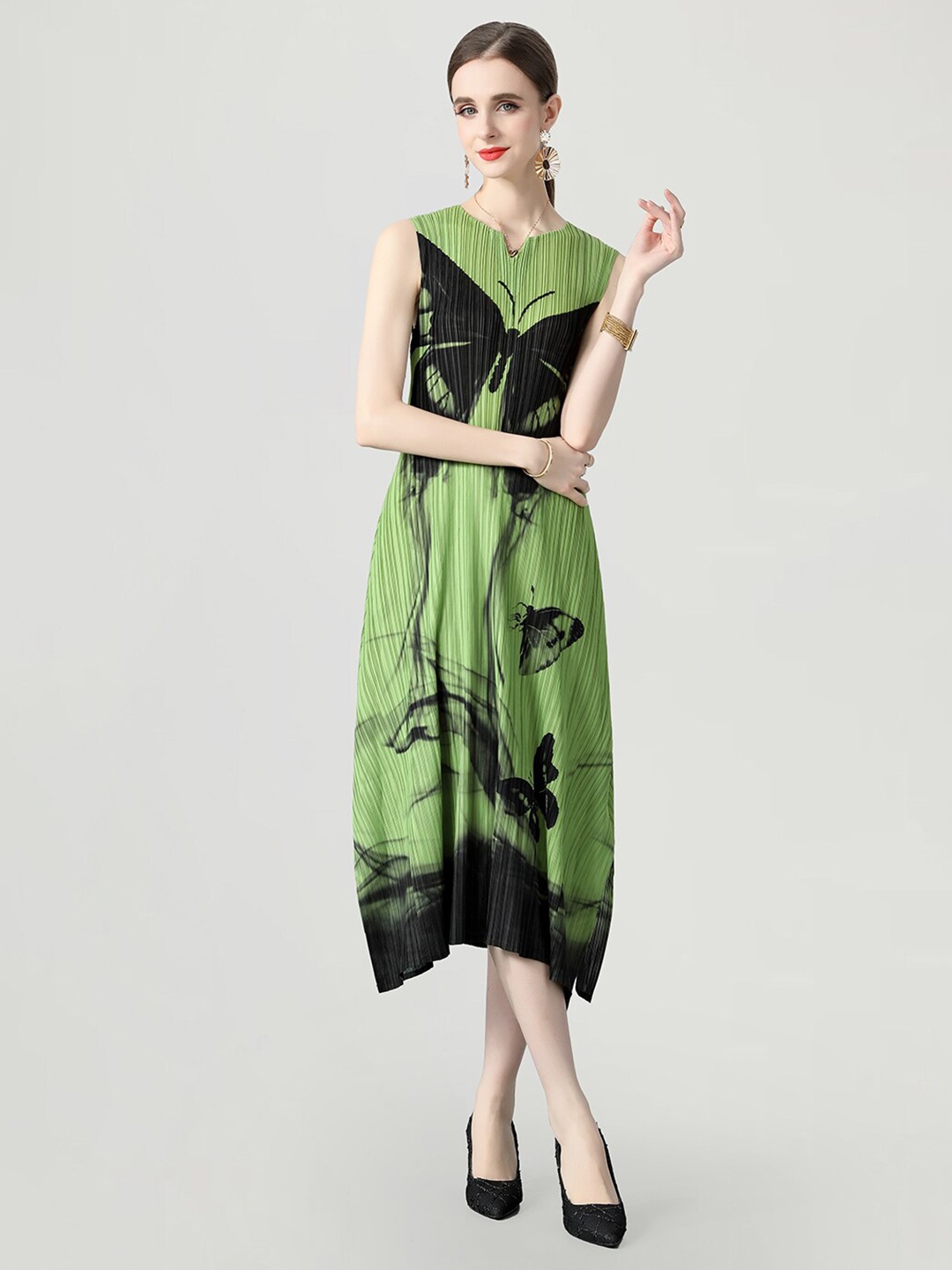

JC Collection Conversational Printed A-Line Midi Dress, Green