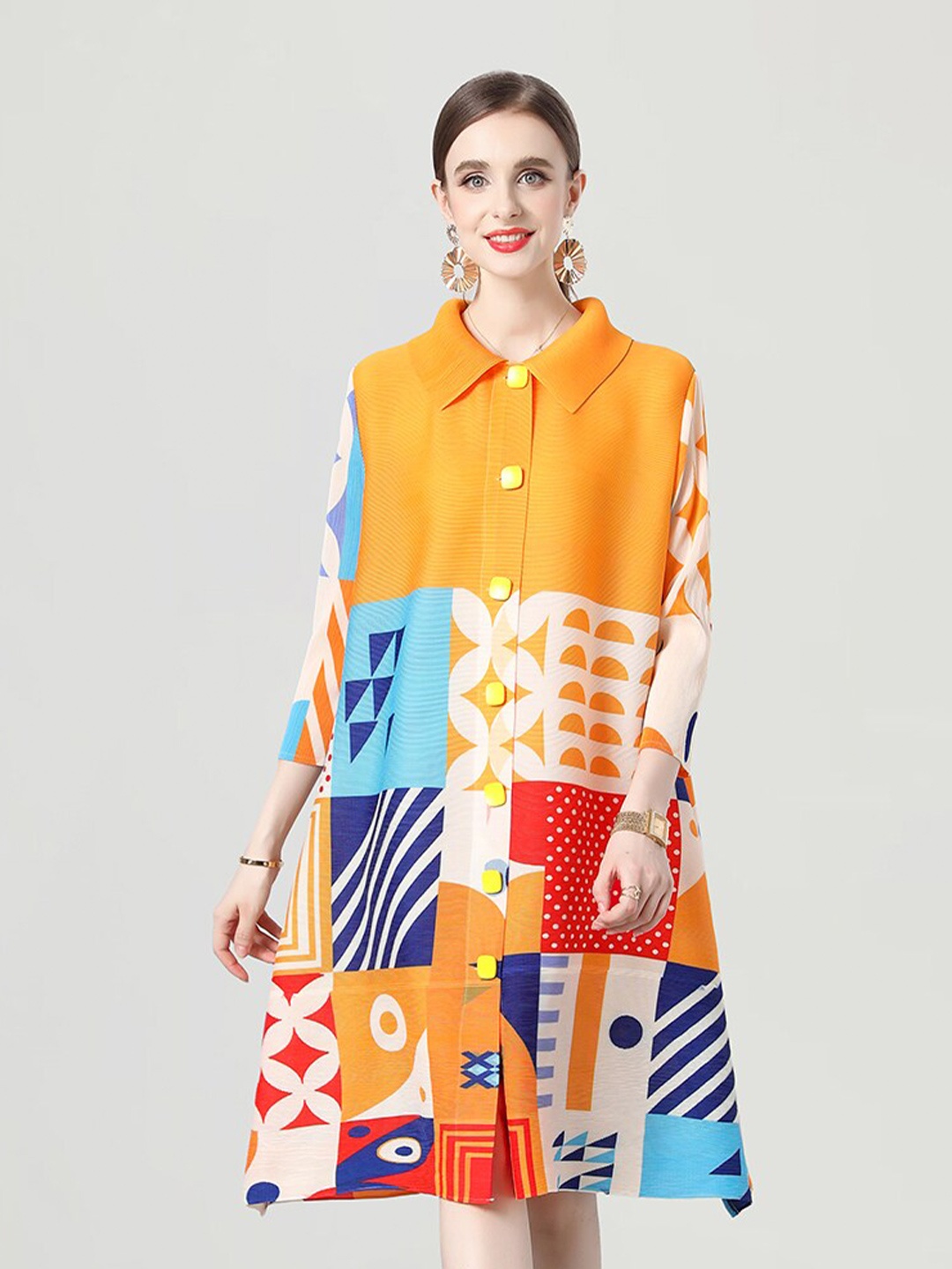 

JC Collection Geometric Printed Shirt Dress, Yellow