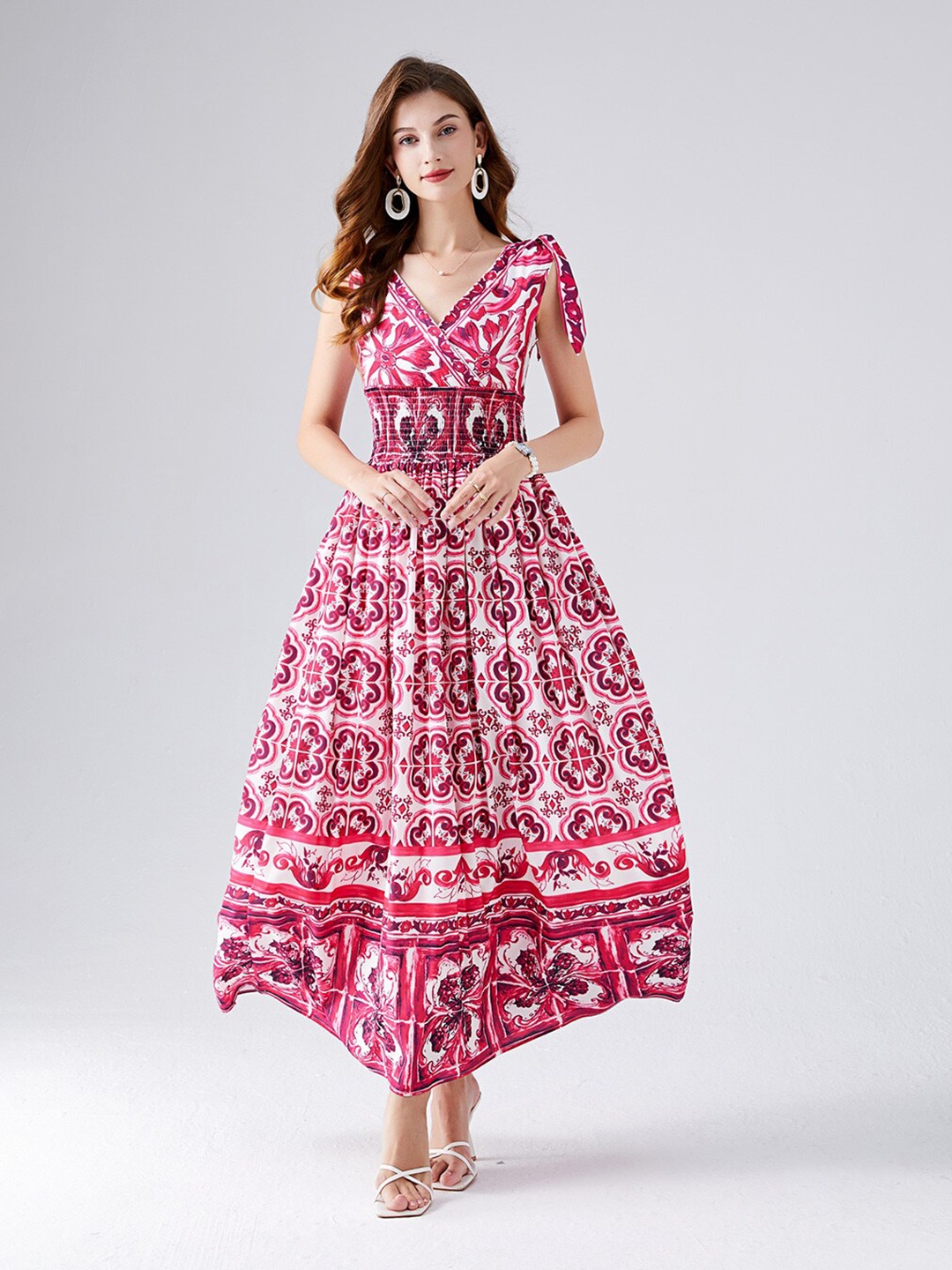 

JC Collection Ethnic Motifs Printed Fit & Flare Maxi Dress, Red