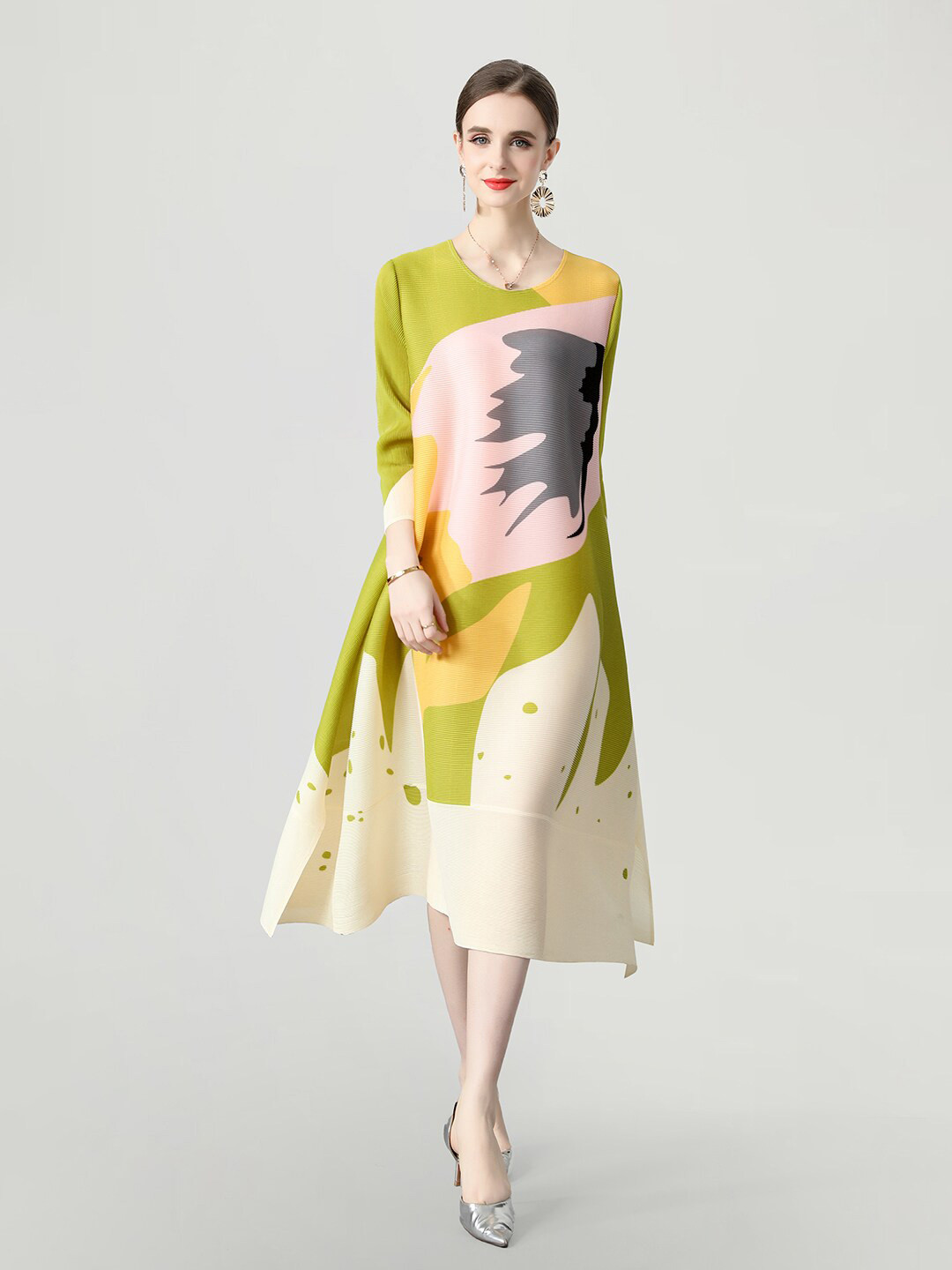 

JC Collection Colourblocked A-Line Dress, Green