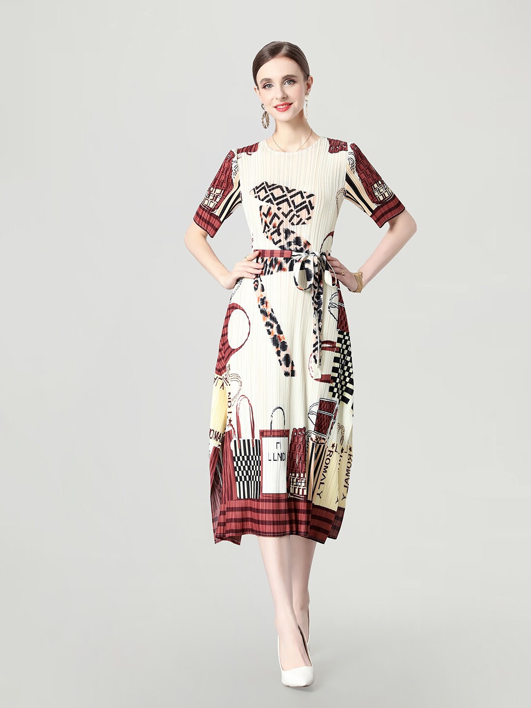 

JC Collection Graphic Printed A-Line Midi Dress, Off white