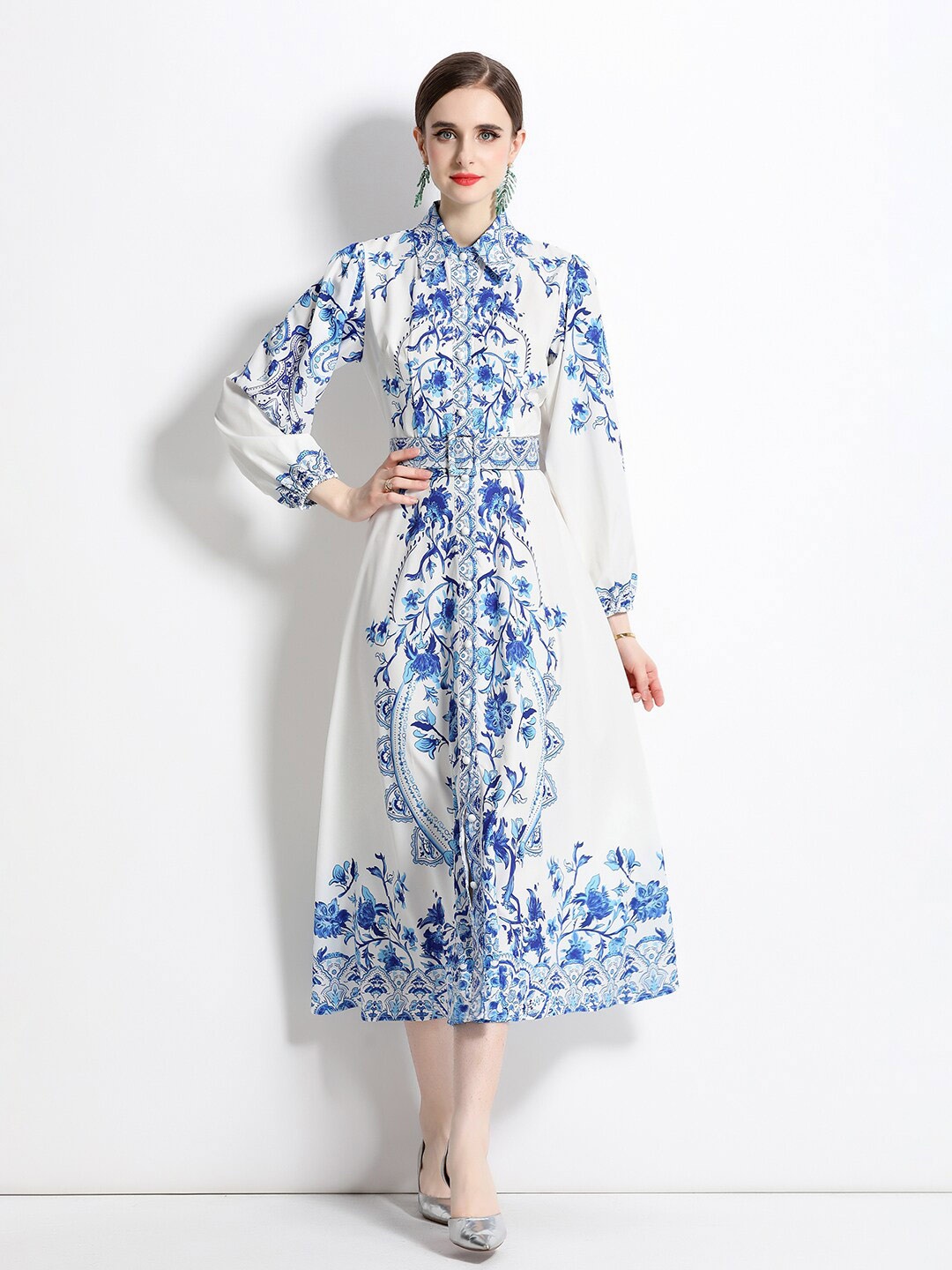 

JC Collection Floral Printed Fit & Flare Maxi Dress, Blue