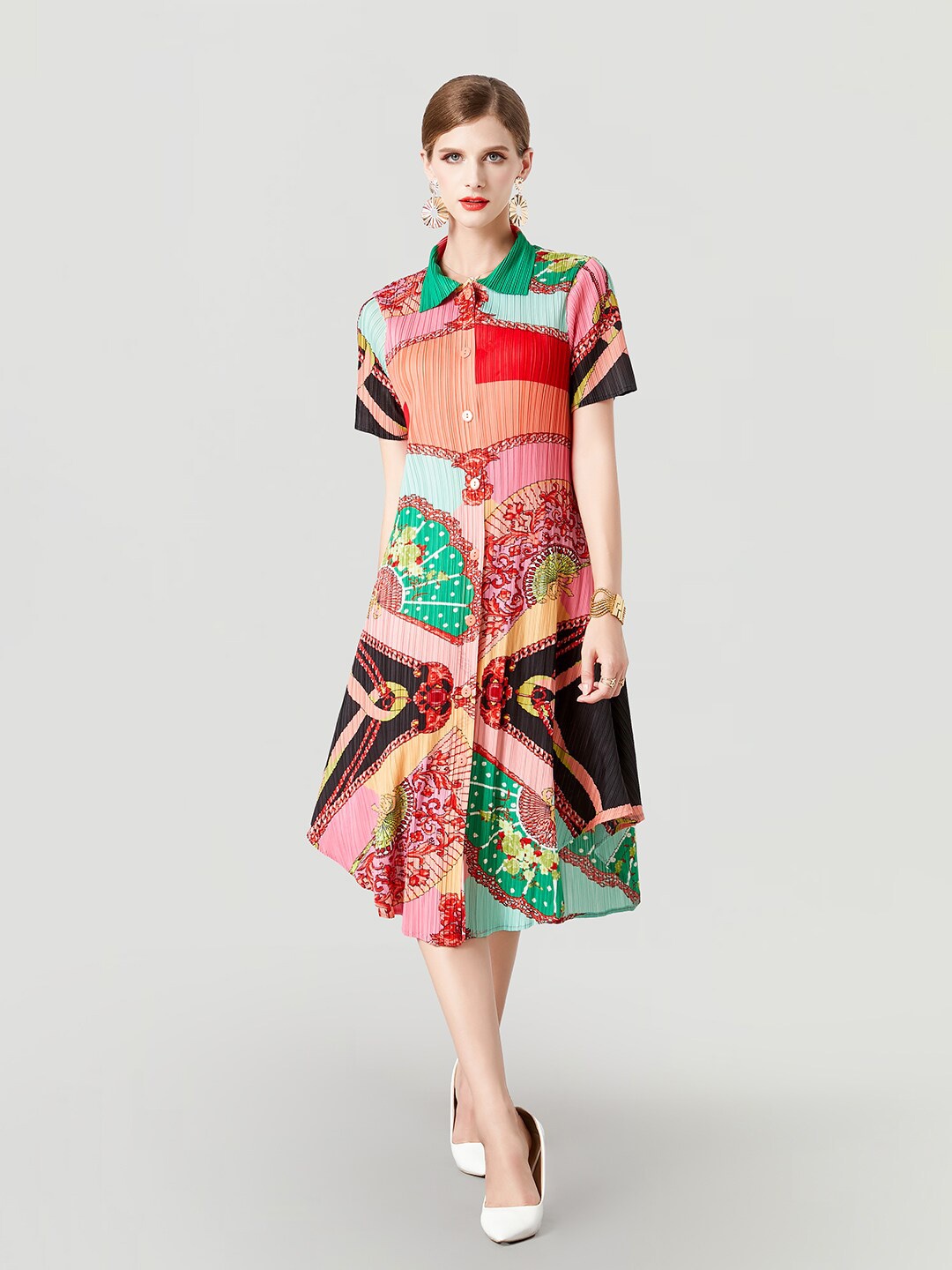 

JC Collection Colourblocked Shirt Midi Dress, Peach