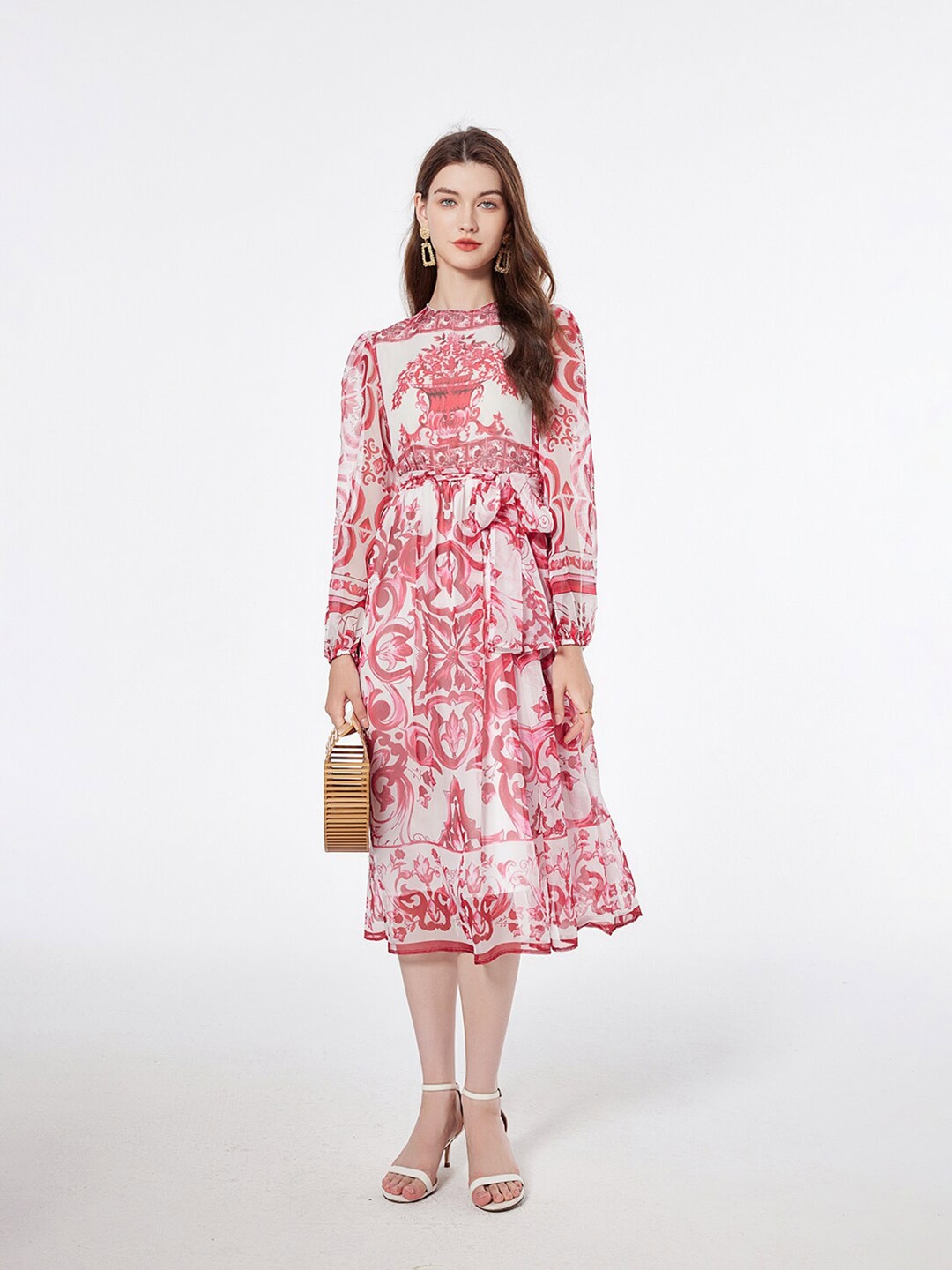 

JC Collection Floral Printed Fit & Flare Midi Dress, Red