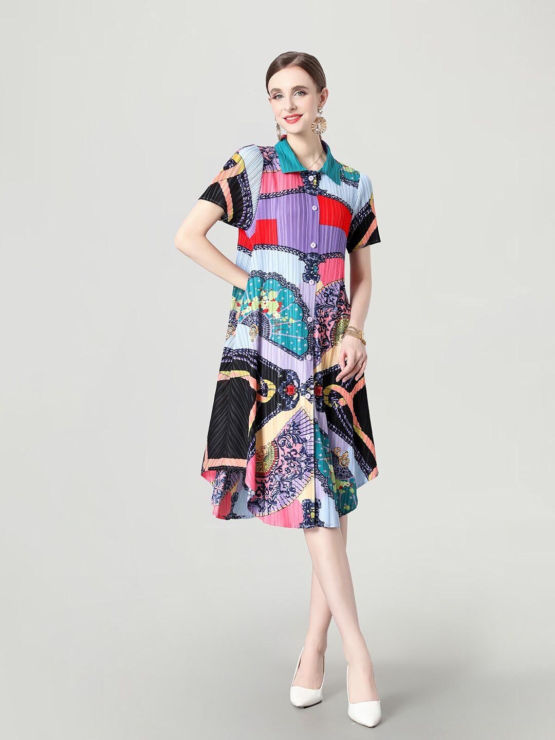 

JC Collection Abstract Printed Shirt Midi Dress, Purple