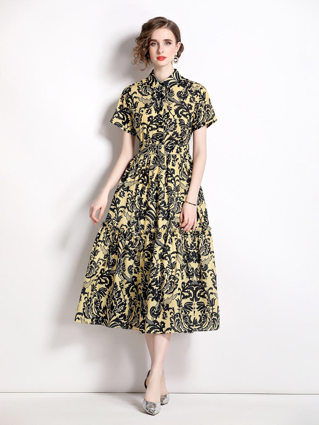 

JC Collection Floral Printed Fit & Flare Midi Dress, Yellow