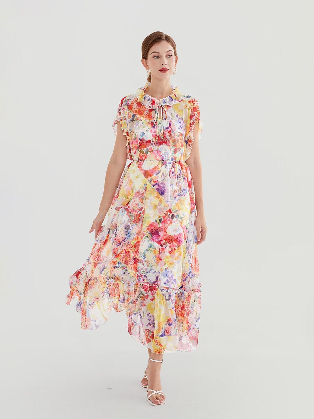 

JC Collection Floral Print Flutter Sleeve Fit & Flare Dress, Yellow