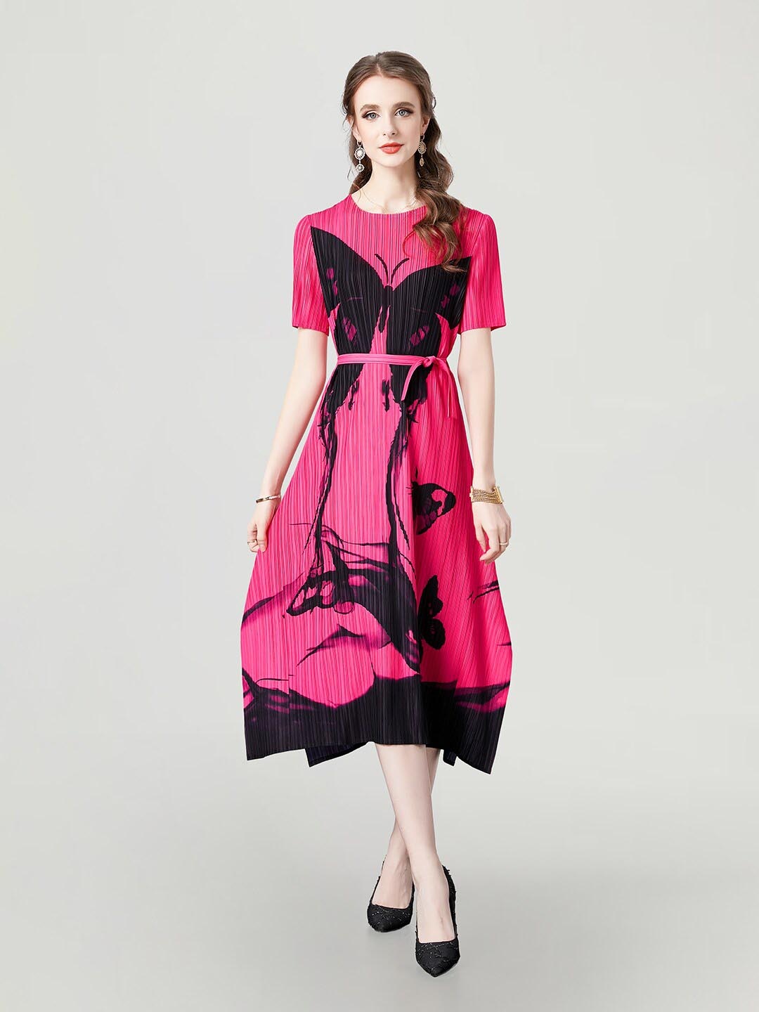 

JC Collection Floral Printed A-Line Midi Dress, Rose