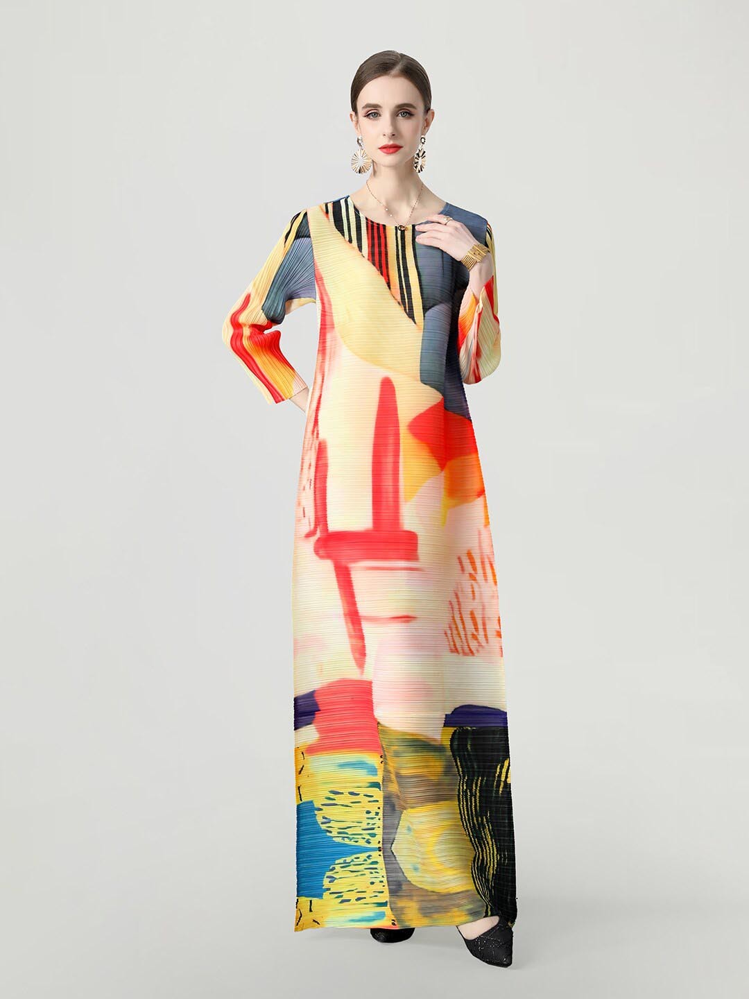 

JC Collection Abstract Printed Three-Quarter Sleeves Maxi Dress, Yellow