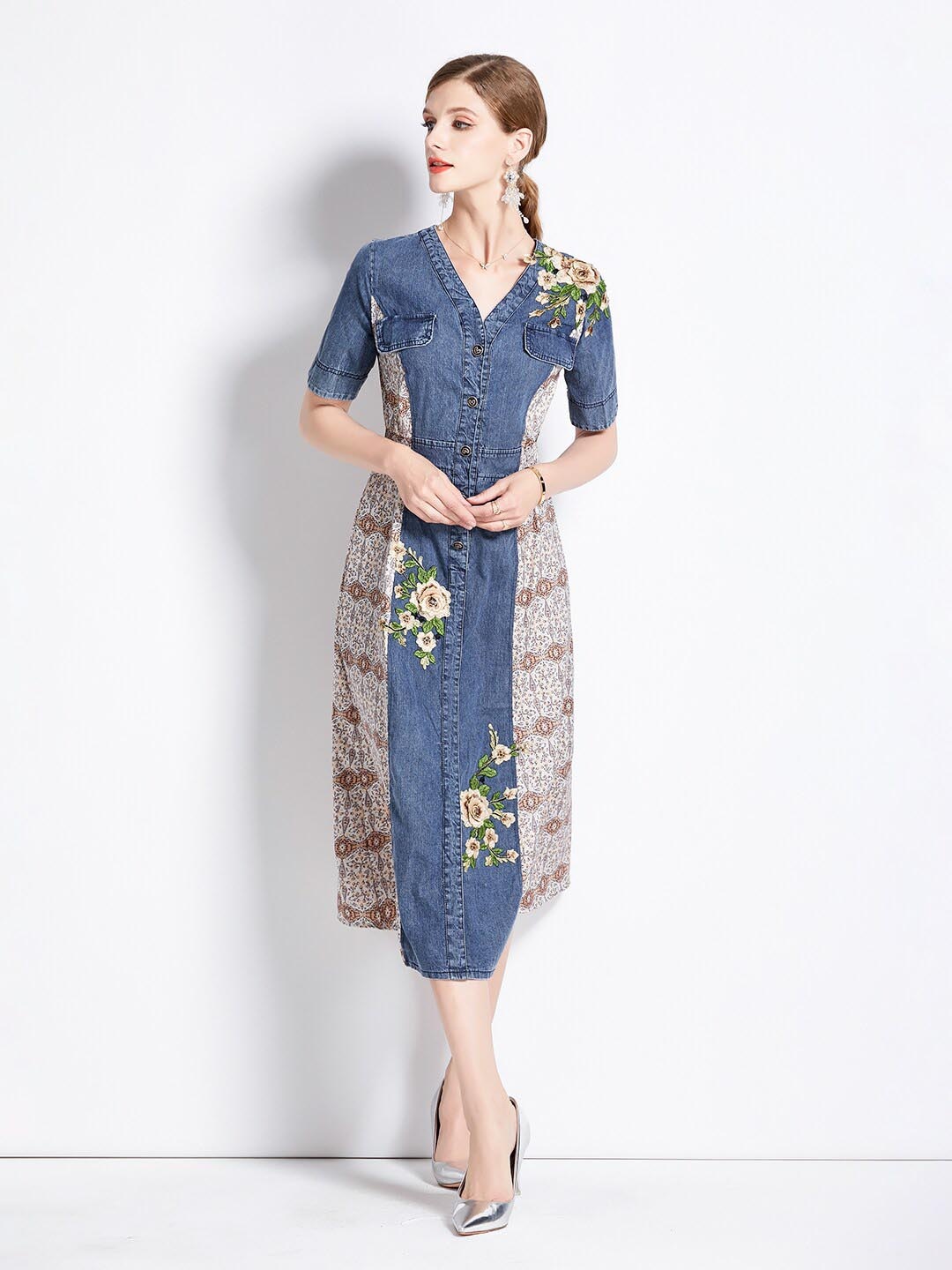 

JC Collection Floral Printed A-Line Midi Dress, Blue