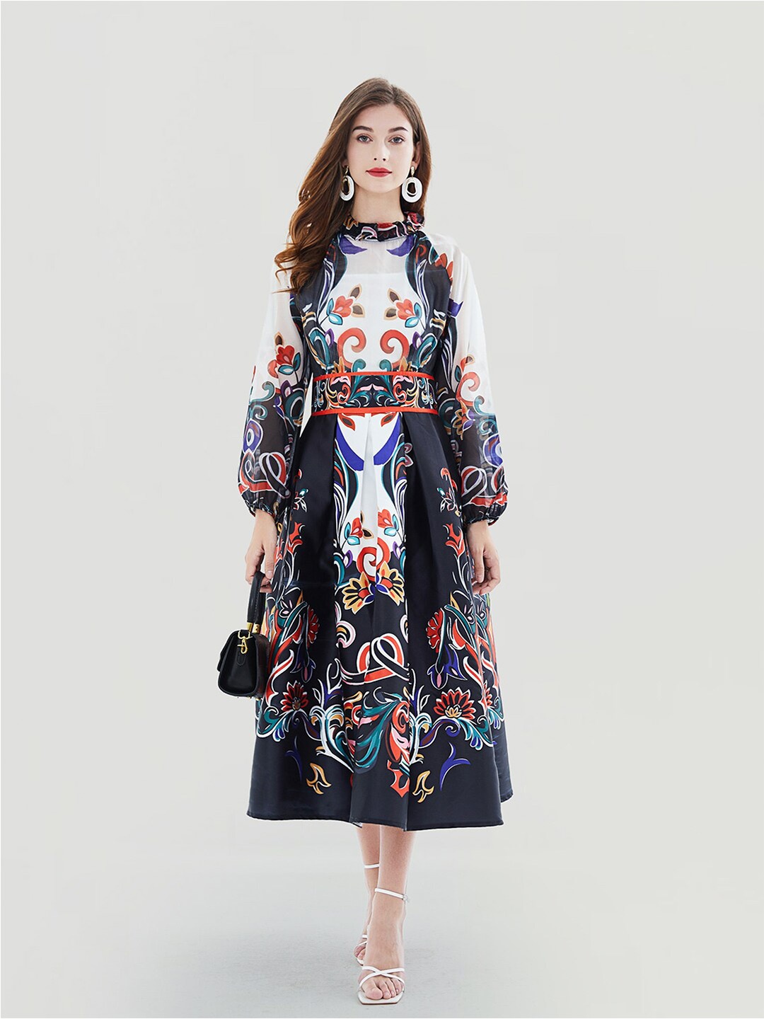 

JC Collection Floral Printed Fit & Flare Midi Dress, Black