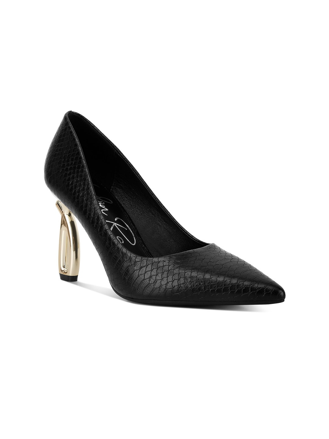 

London Rag Pointed Toe Textured Slim Pumps, Black