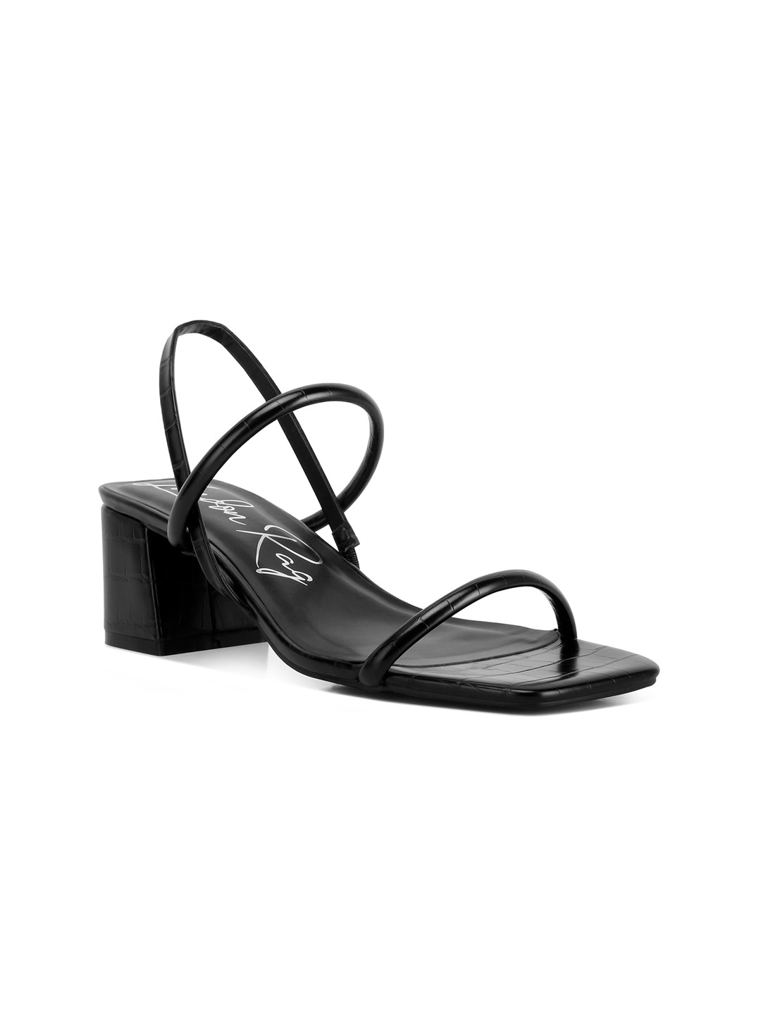 

London Rag Open Toe Block Heels With Backstrap, Black