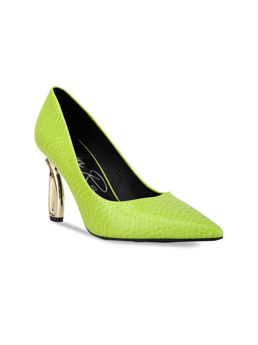 

London Rag Pointed Toe Textured Slim Pumps, Lime green