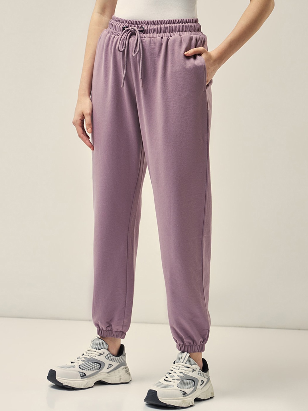 

Bewakoof Air 1.0 Women Mid-Rise Cotton Joggers, Purple