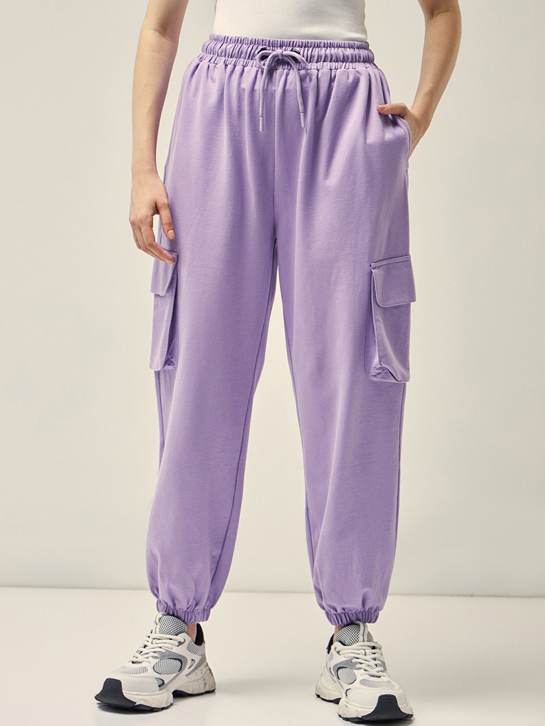

Bewakoof AIR Women Purple Loose Fit Mid-Rise Cotton Joggers