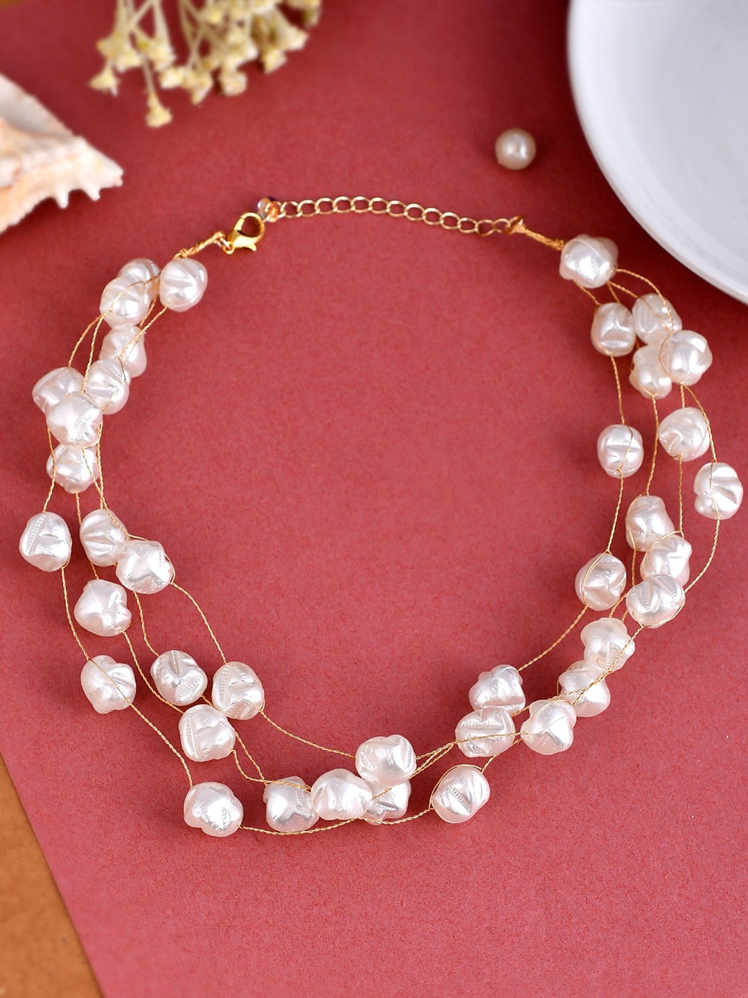 

FIMBUL Gold-Plated Pearls Layered Choker Necklace, White