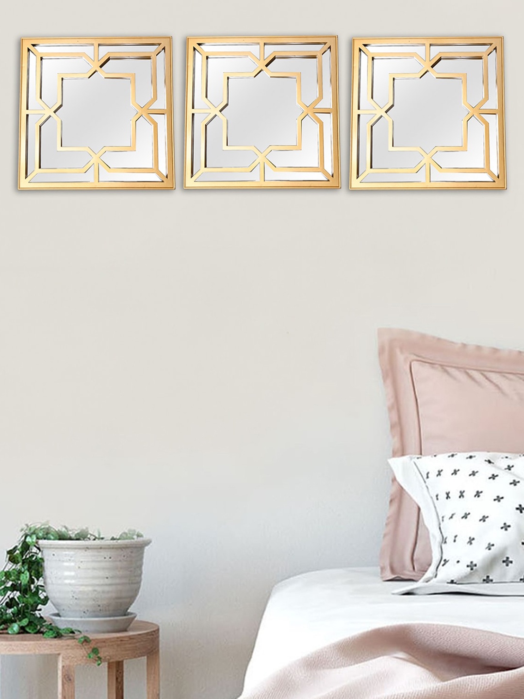 

MARKET99 Gold And Silver 3 Pieces Square Shaped Wall Mirrors