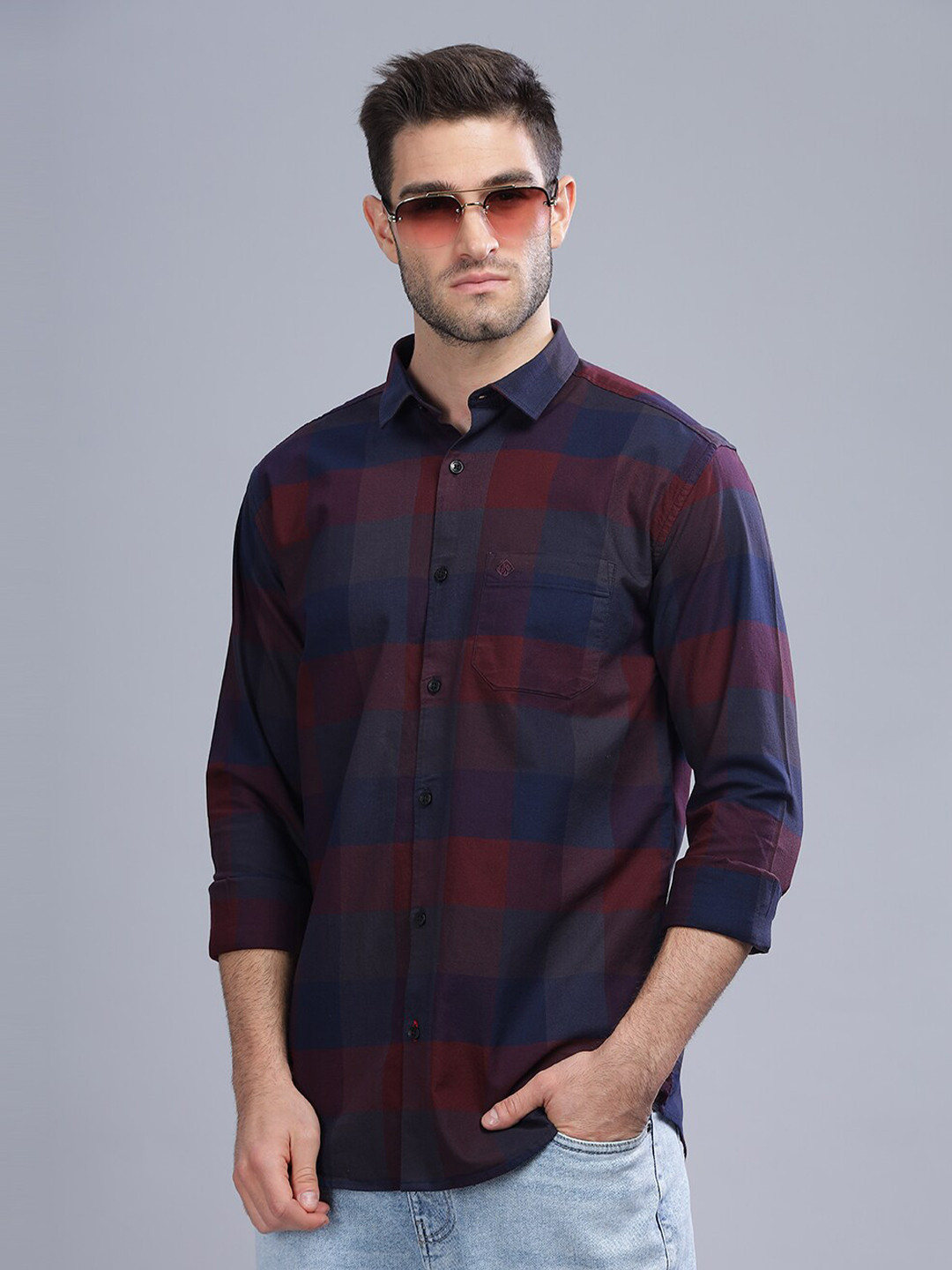 

PAUL STREET Standard Slim Fit Swank Checked Oxford Cotton Casual Shirt, Red