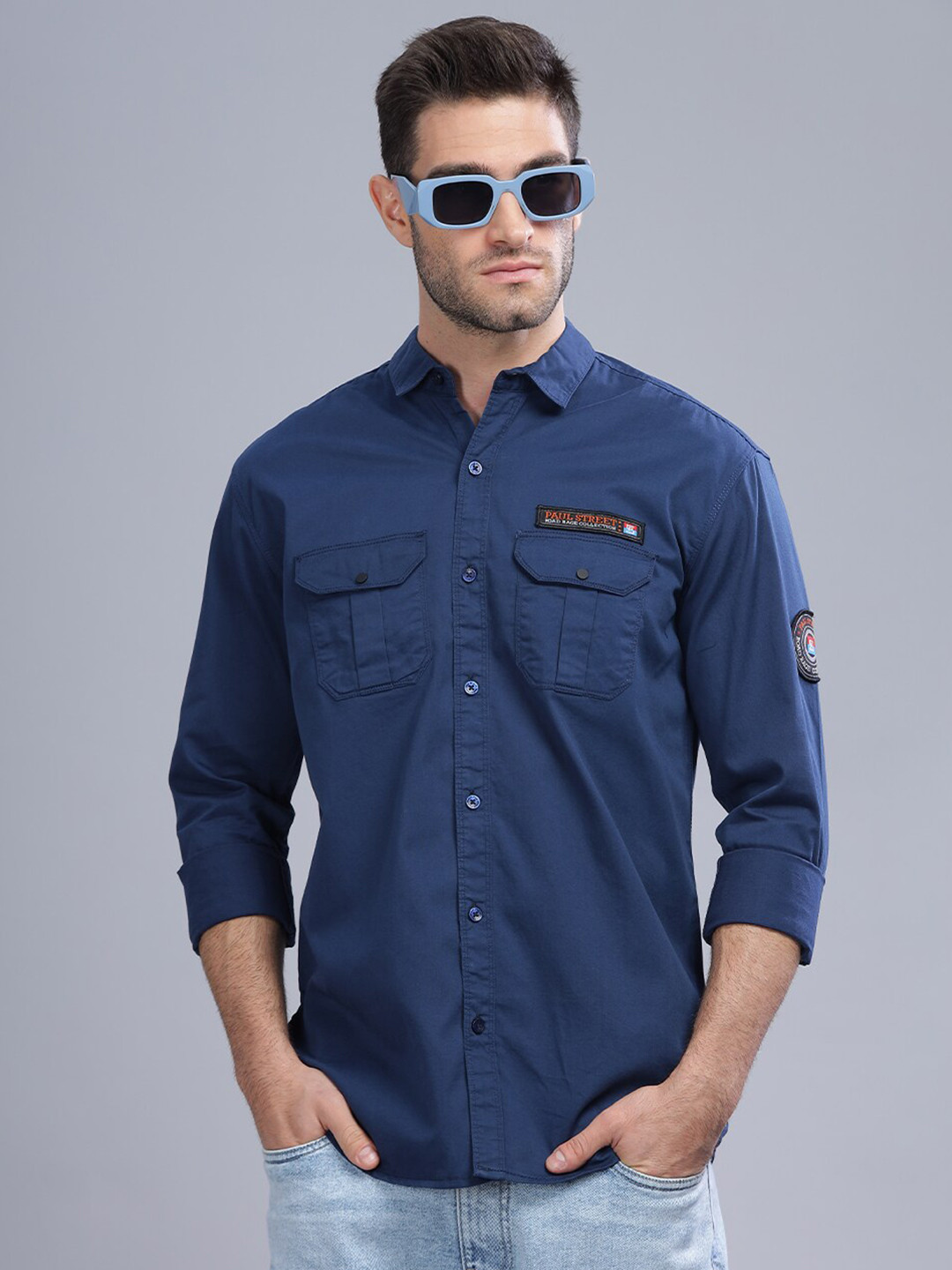 

PAUL STREET Standard Slim Fit Cotton Casual Shirt, Navy blue